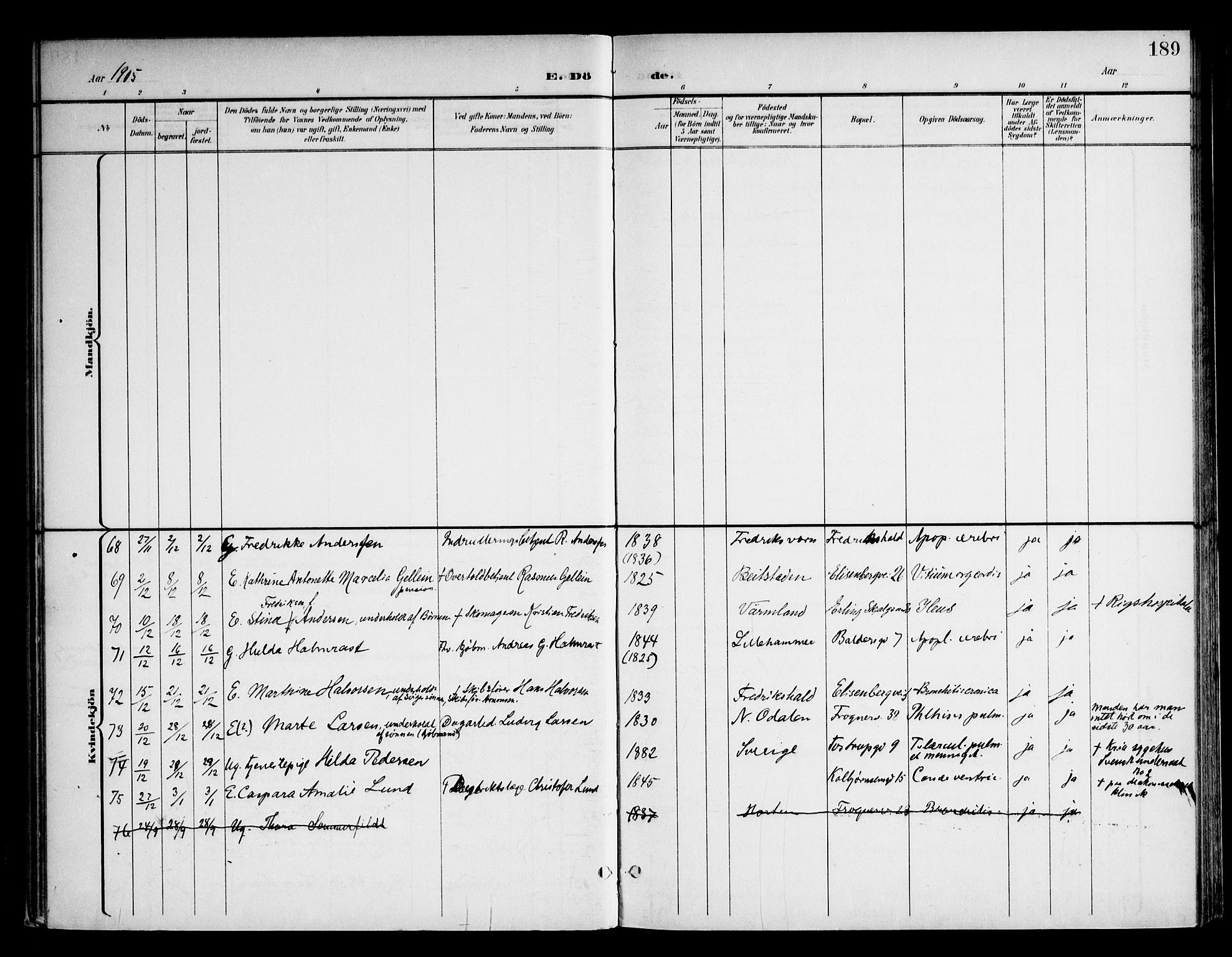 Frogner prestekontor Kirkebøker, SAO/A-10886/F/Fa/L0004: Parish register (official) no. 4, 1898-1921, p. 189