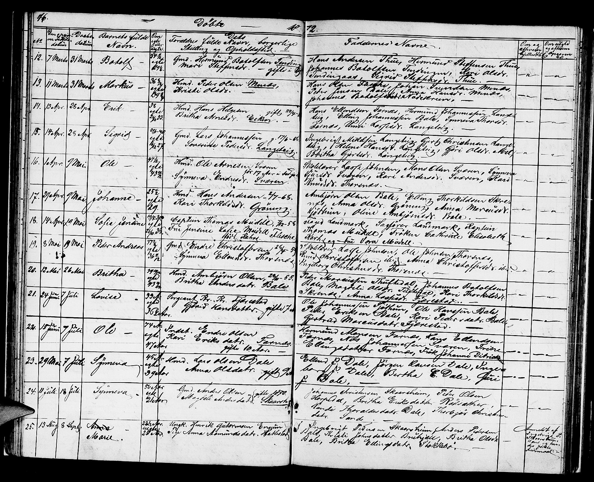 Balestrand sokneprestembete, AV/SAB-A-79601/H/Hab/Haba/L0001: Parish register (copy) no. A 1, 1853-1880, p. 46