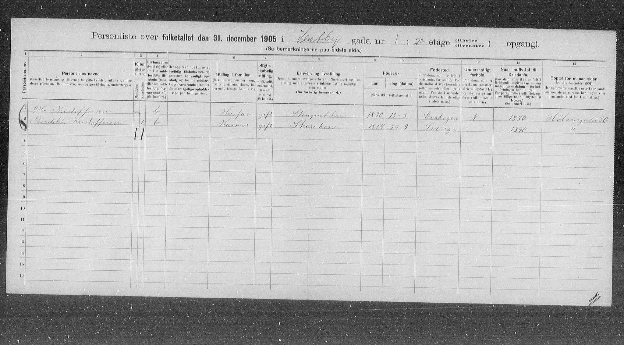 OBA, Municipal Census 1905 for Kristiania, 1905, p. 64315