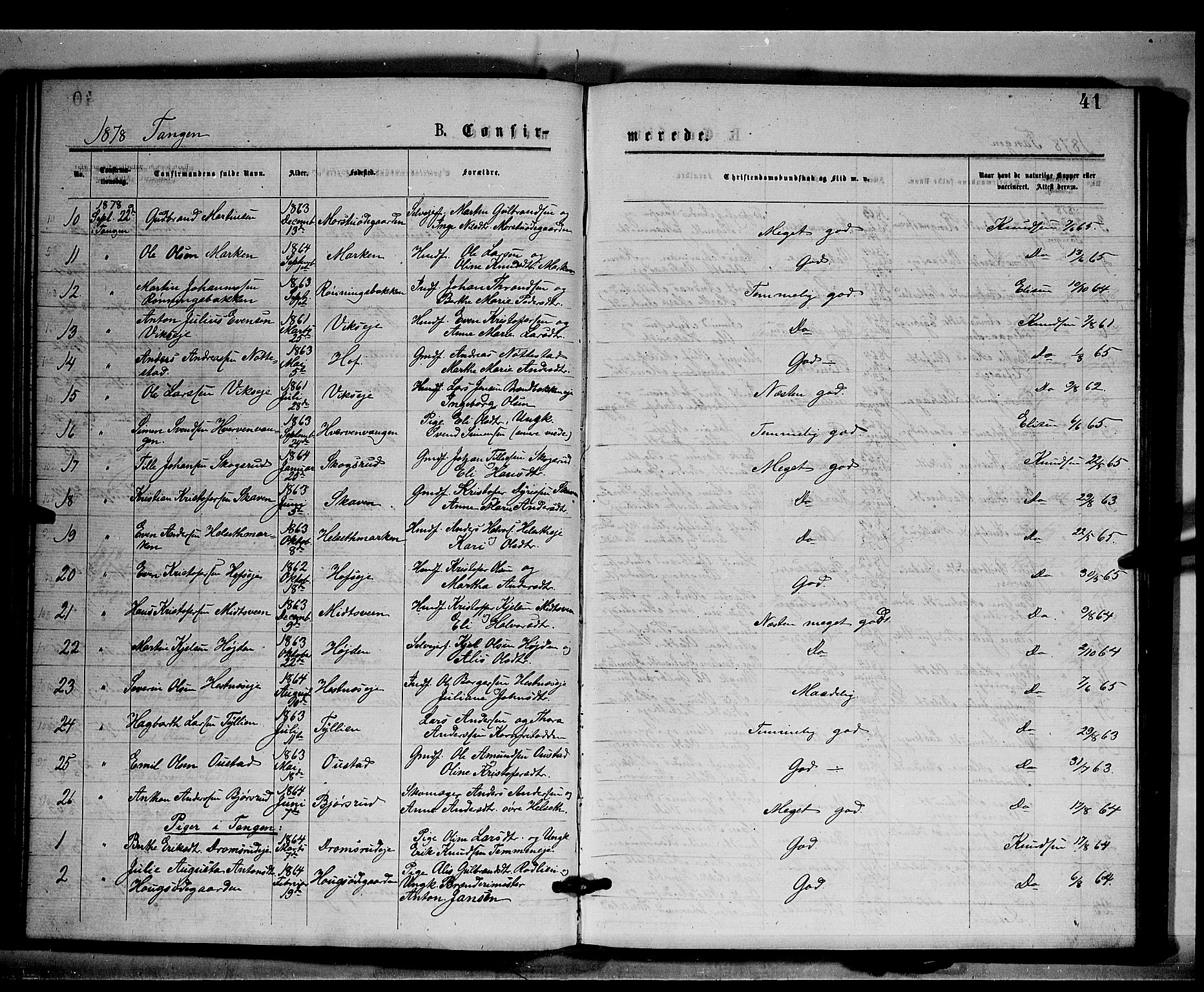 Stange prestekontor, AV/SAH-PREST-002/K/L0016: Parish register (official) no. 16, 1874-1879, p. 41