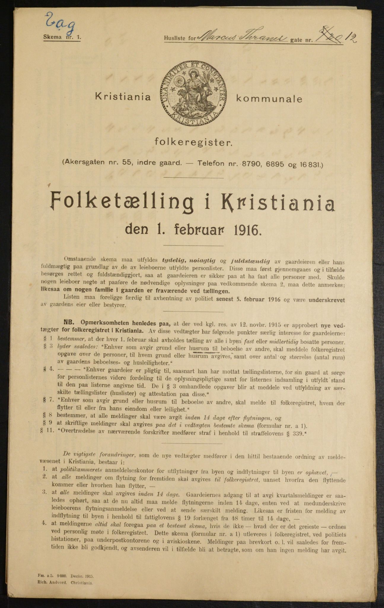 OBA, Municipal Census 1916 for Kristiania, 1916, p. 61763