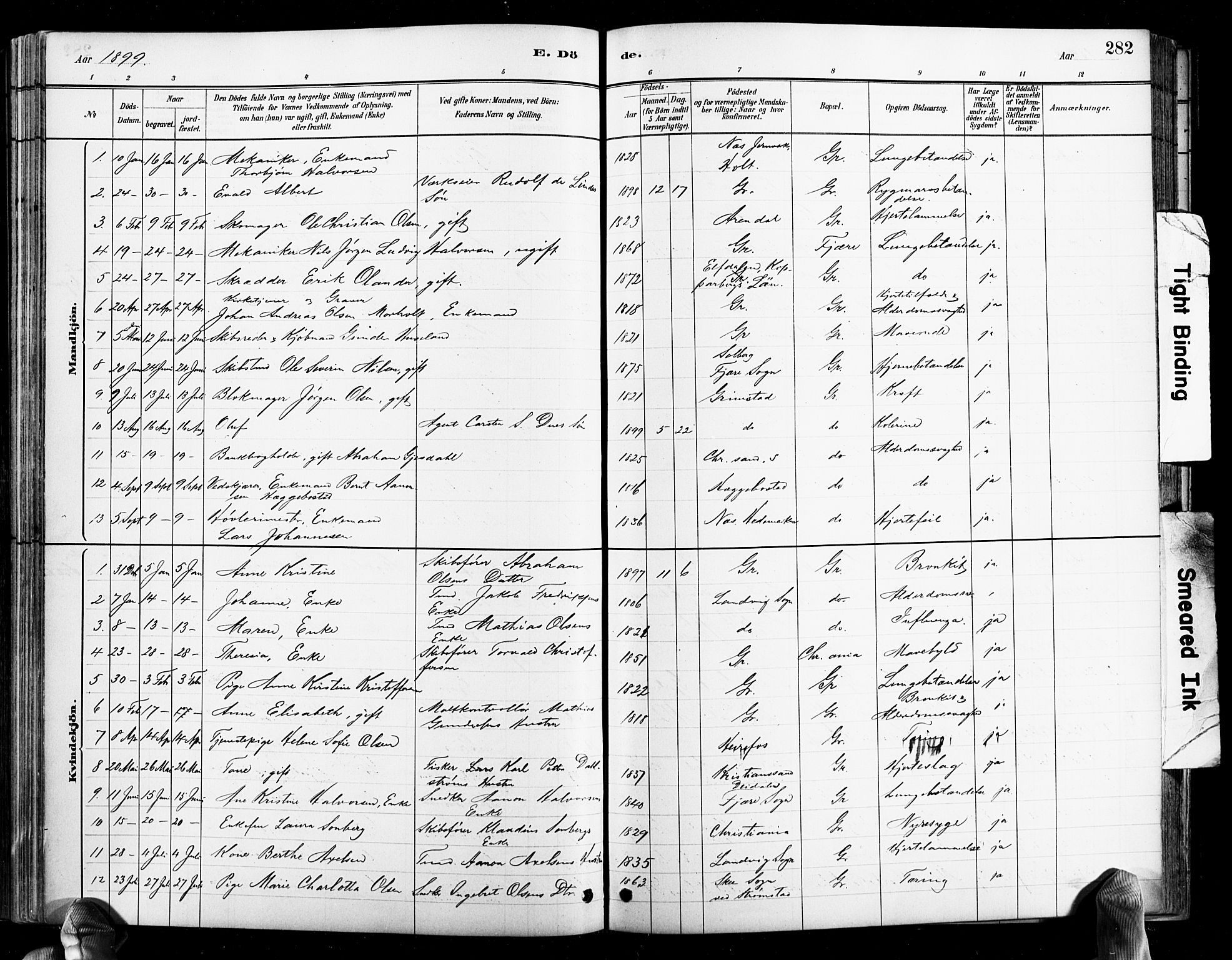 Grimstad sokneprestkontor, AV/SAK-1111-0017/F/Fb/L0001: Parish register (copy) no. B 1, 1881-1922, p. 282