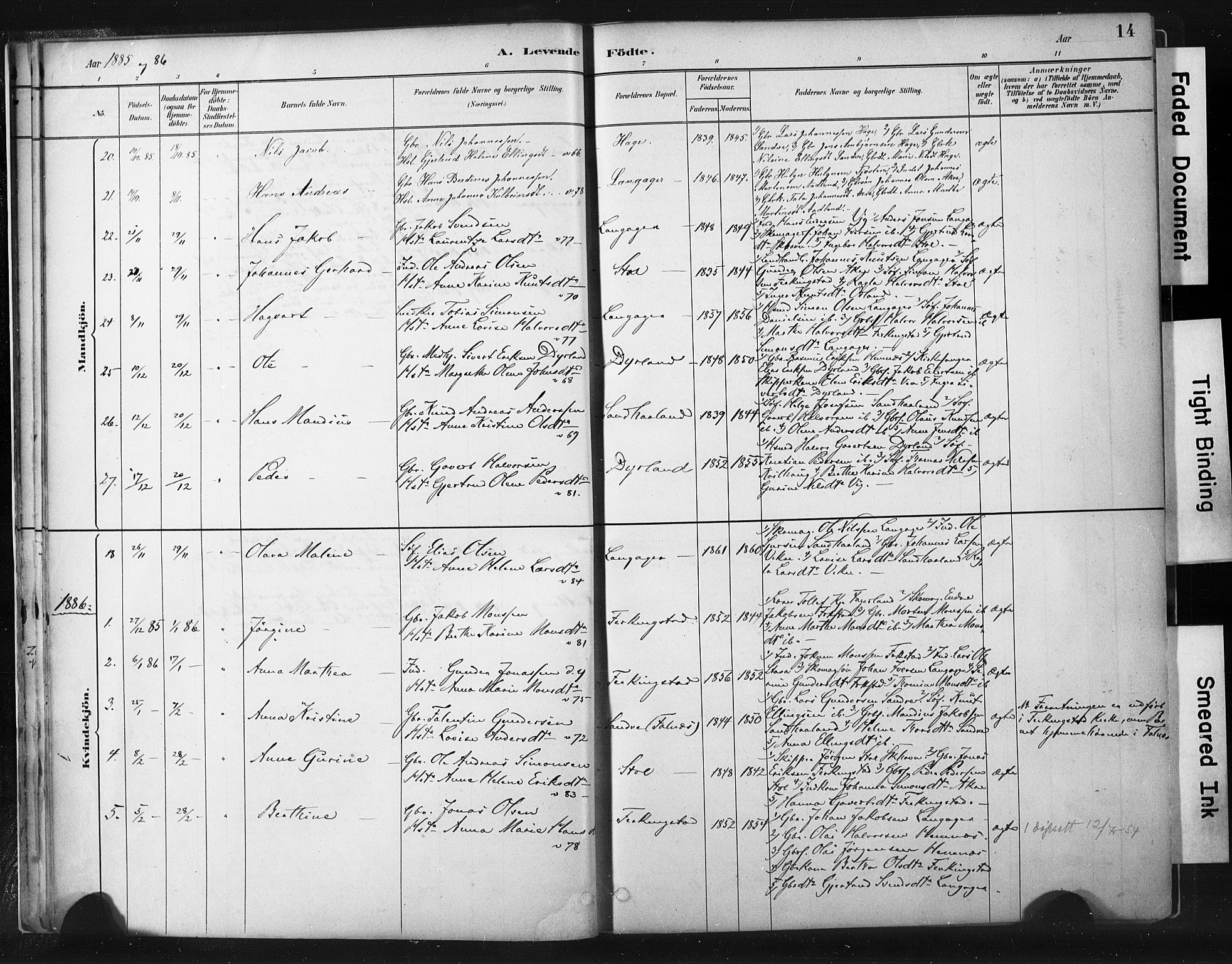 Skudenes sokneprestkontor, SAST/A -101849/H/Ha/Haa/L0010: Parish register (official) no. A 7, 1882-1912, p. 14