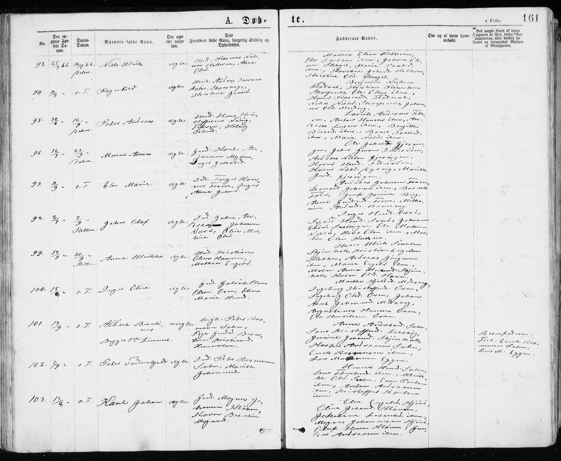 Ministerialprotokoller, klokkerbøker og fødselsregistre - Sør-Trøndelag, AV/SAT-A-1456/640/L0576: Parish register (official) no. 640A01, 1846-1876, p. 161