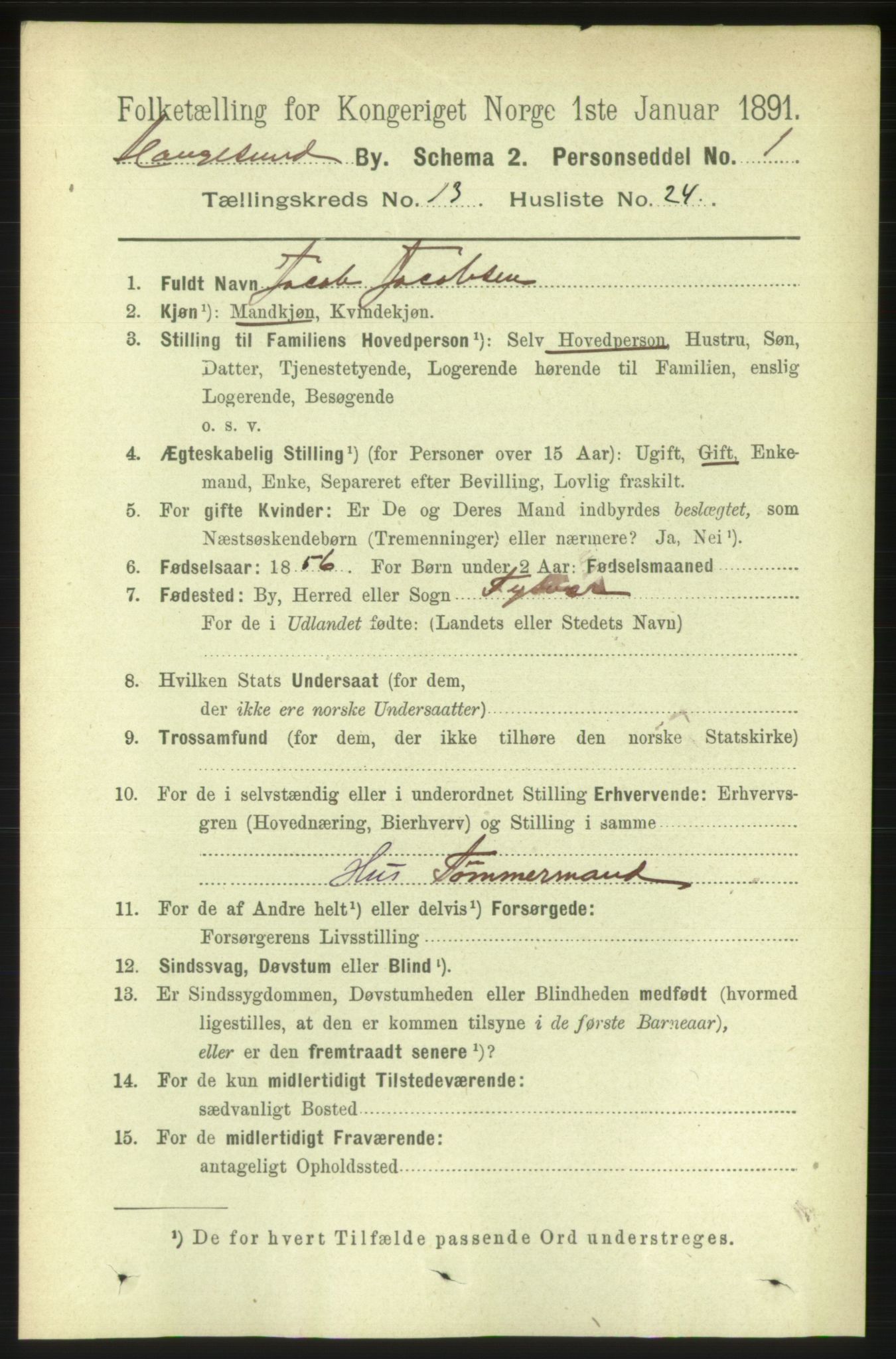 RA, 1891 census for 1106 Haugesund, 1891, p. 4567