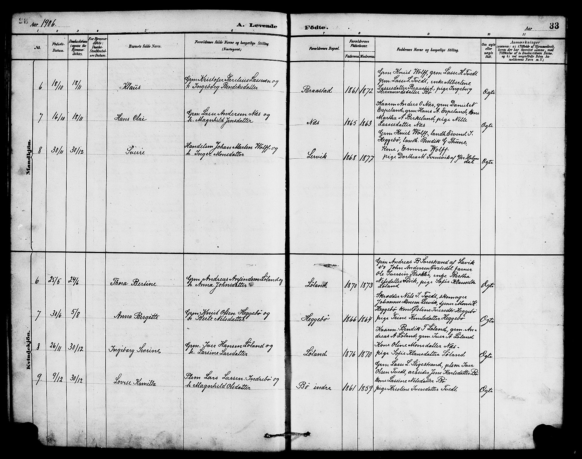 Hyllestad sokneprestembete, SAB/A-80401: Parish register (copy) no. B 2, 1889-1915, p. 33