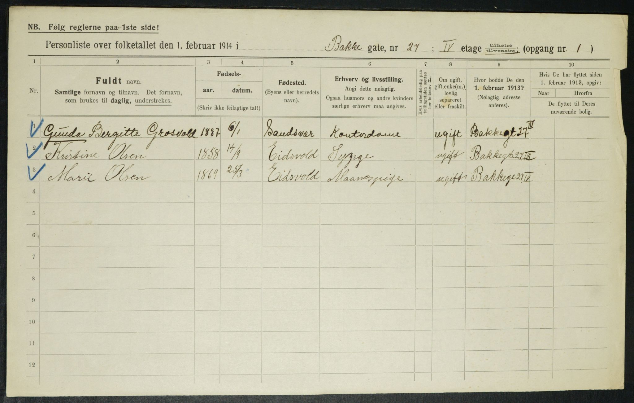 OBA, Municipal Census 1914 for Kristiania, 1914, p. 3050