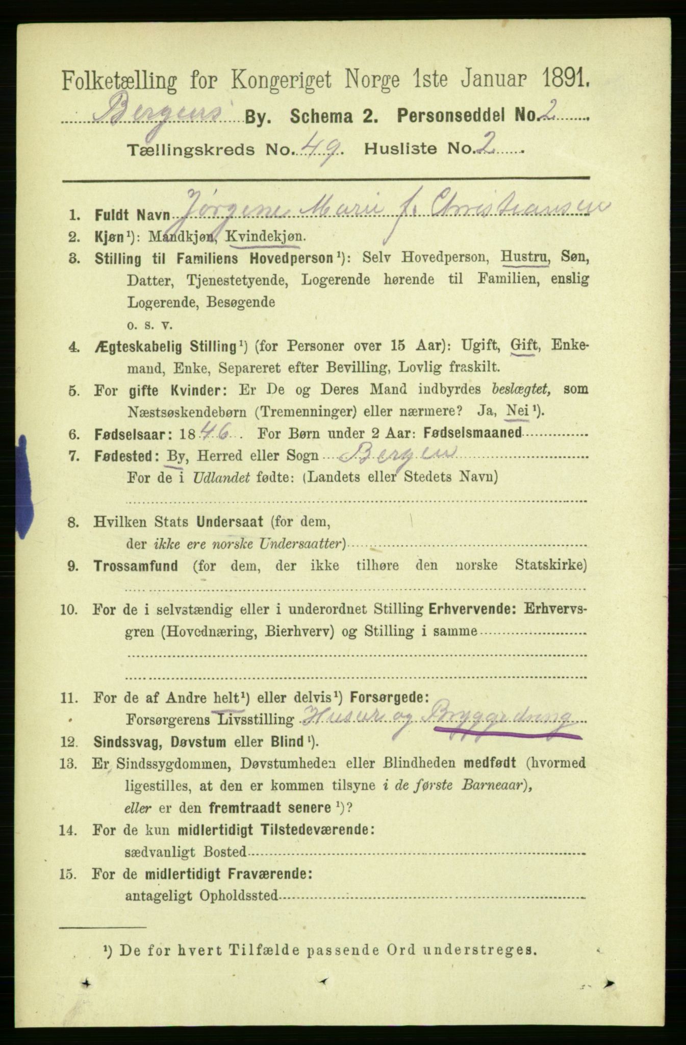 RA, 1891 Census for 1301 Bergen, 1891, p. 58440