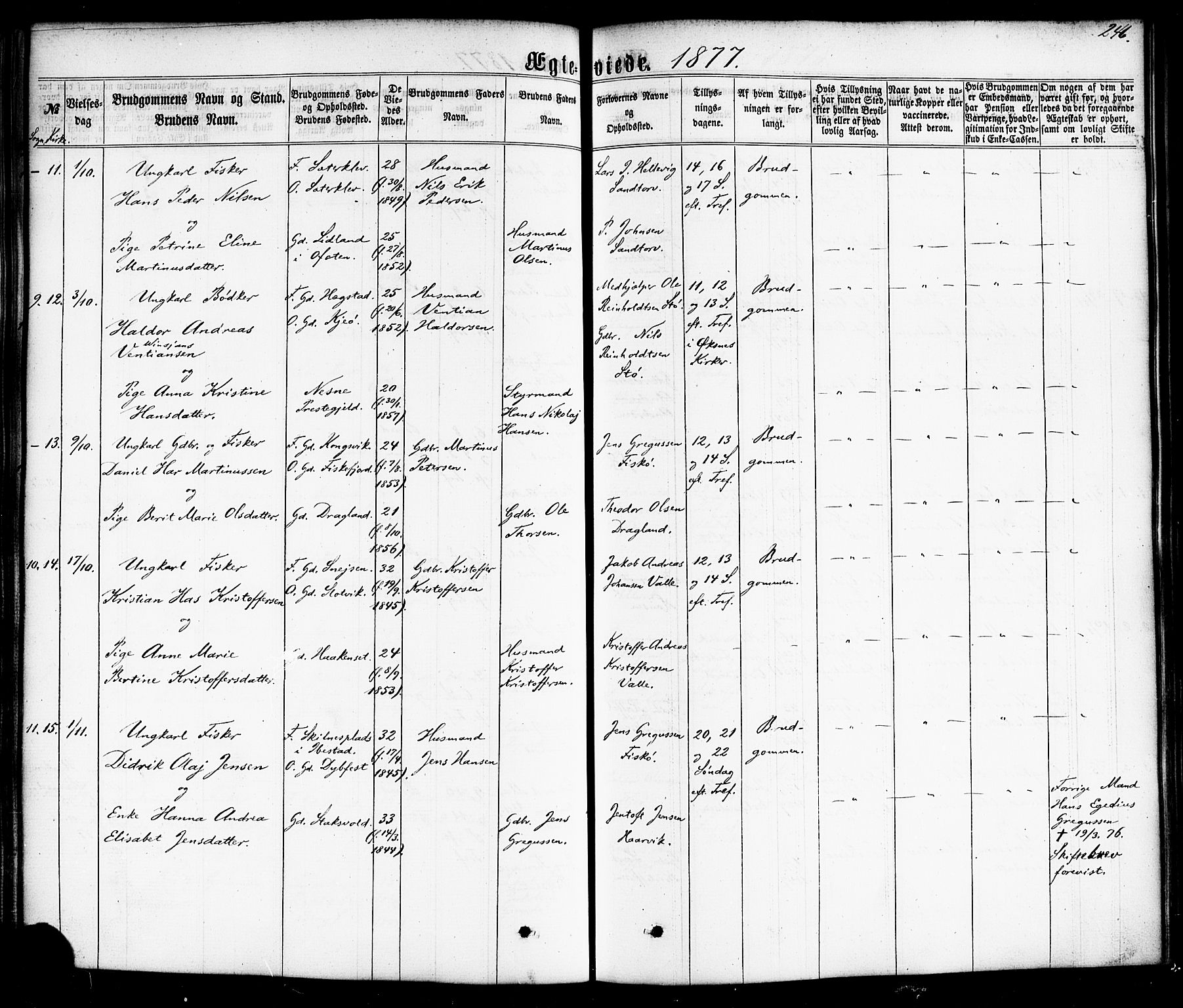 Ministerialprotokoller, klokkerbøker og fødselsregistre - Nordland, AV/SAT-A-1459/872/L1034: Parish register (official) no. 872A09, 1864-1884, p. 246