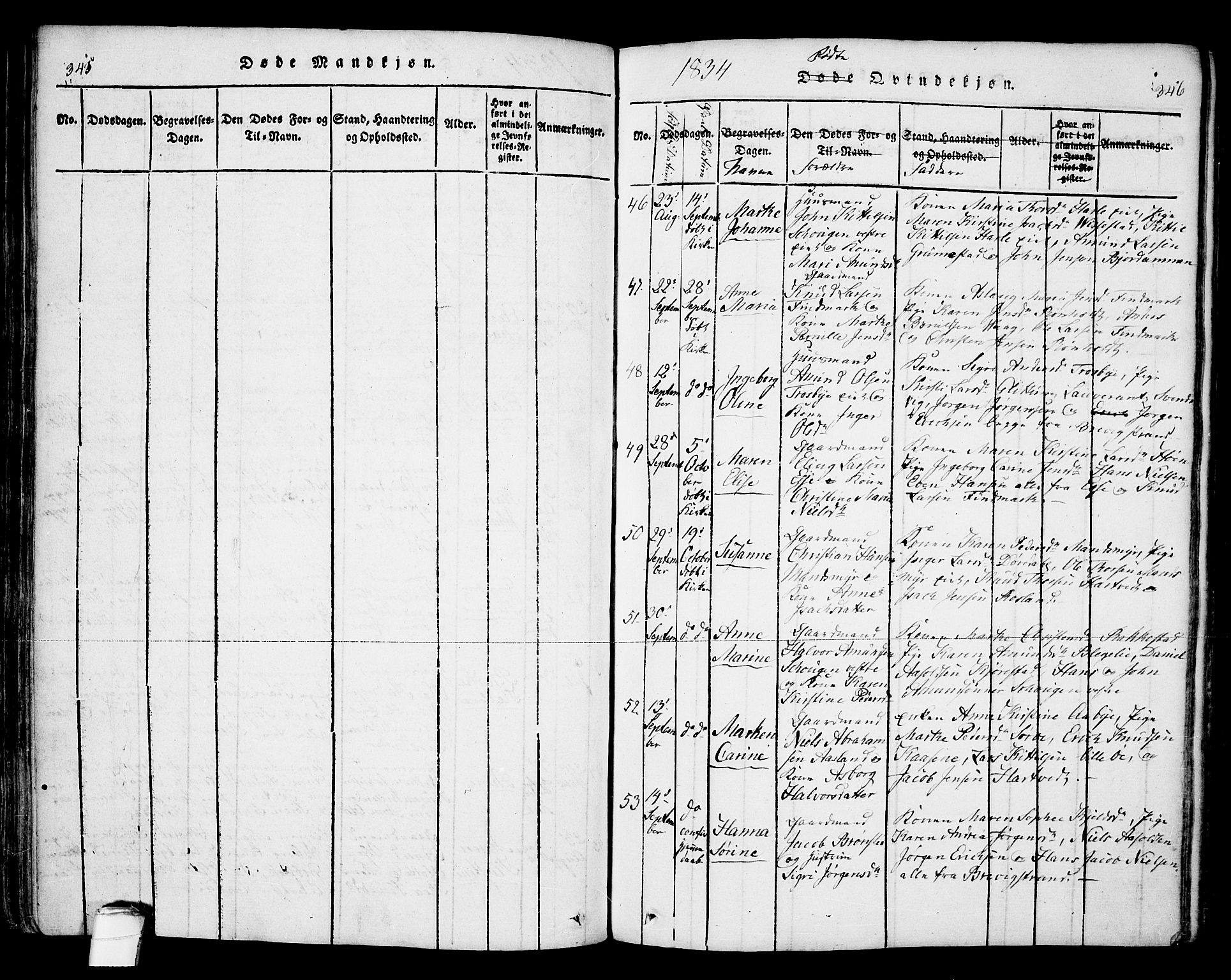 Bamble kirkebøker, AV/SAKO-A-253/F/Fa/L0003: Parish register (official) no. I 3 /1, 1814-1834, p. 345-346