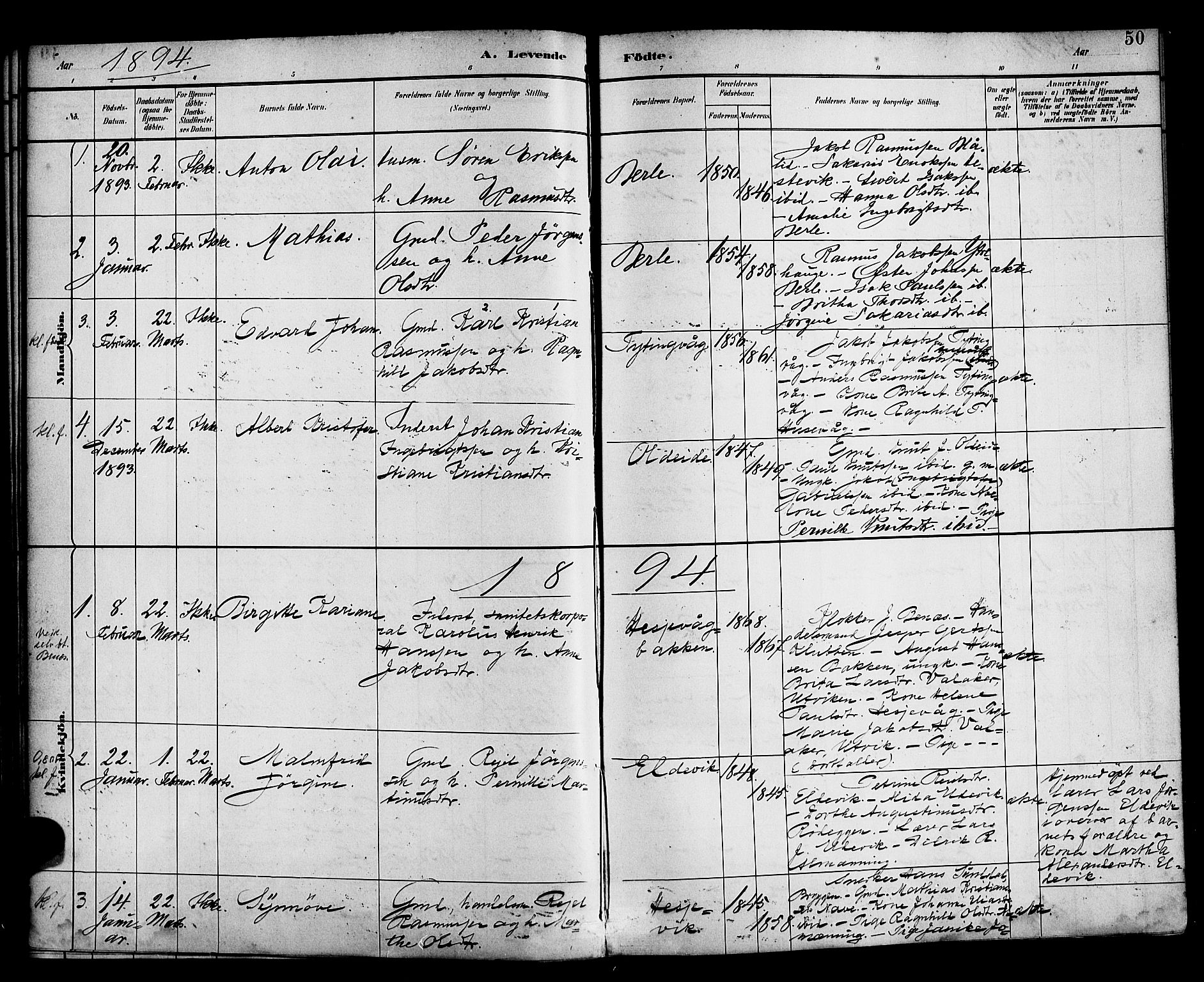 Davik sokneprestembete, AV/SAB-A-79701/H/Haa/Haad/L0001: Parish register (official) no. D 1, 1882-1900, p. 50