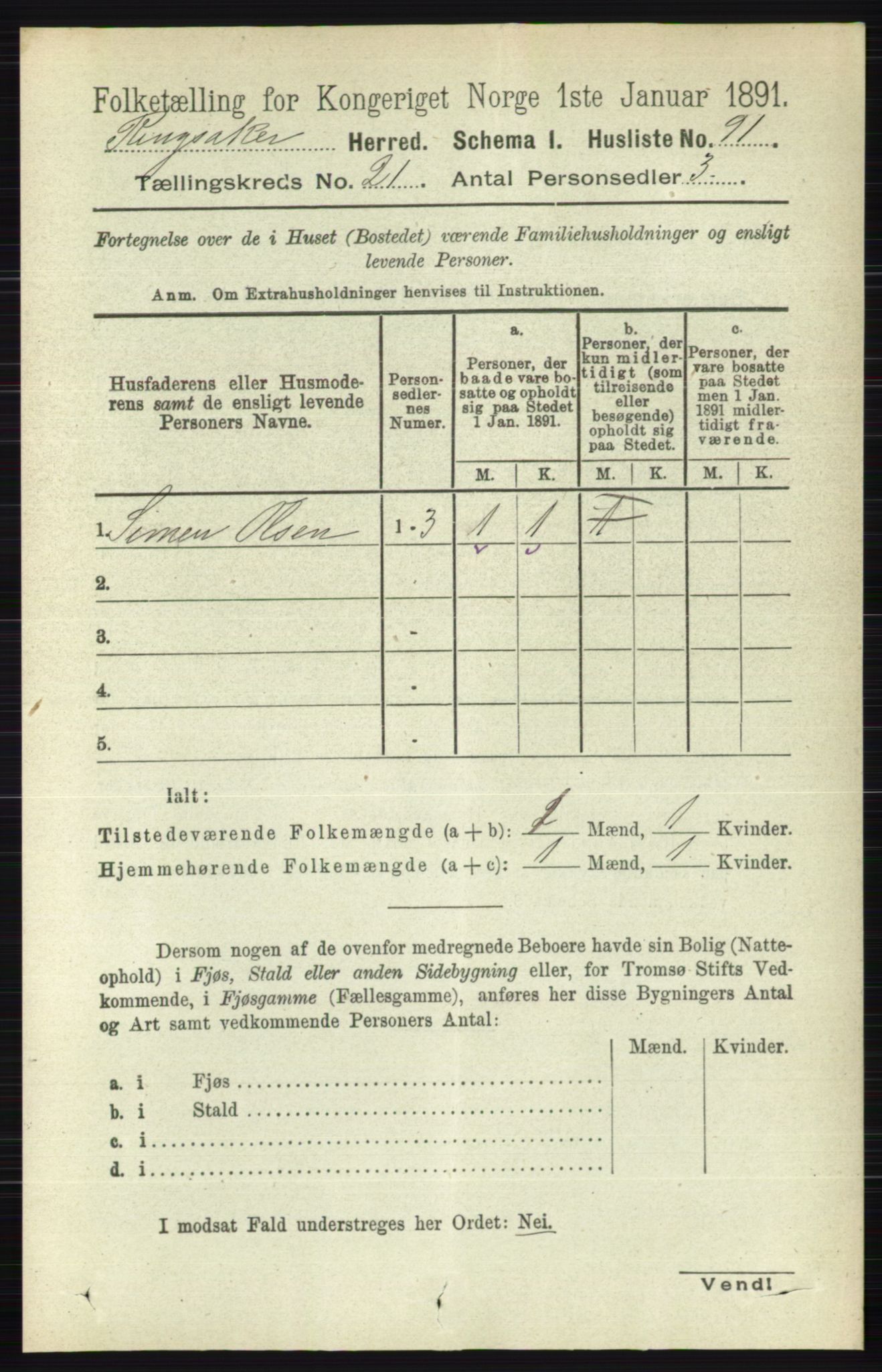 RA, 1891 census for 0412 Ringsaker, 1891, p. 11777