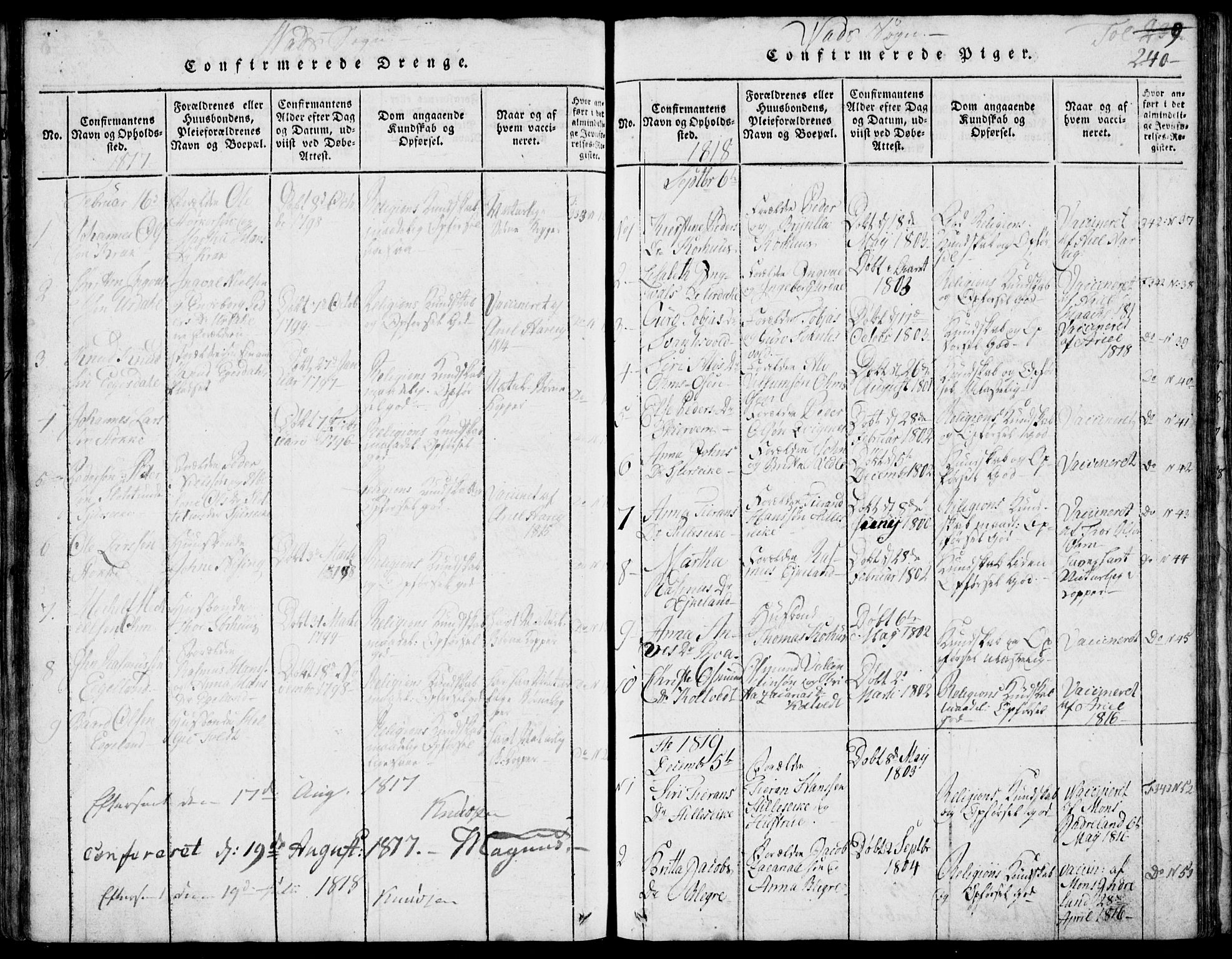 Skjold sokneprestkontor, AV/SAST-A-101847/H/Ha/Hab/L0002: Parish register (copy) no. B 2 /2, 1815-1830, p. 240