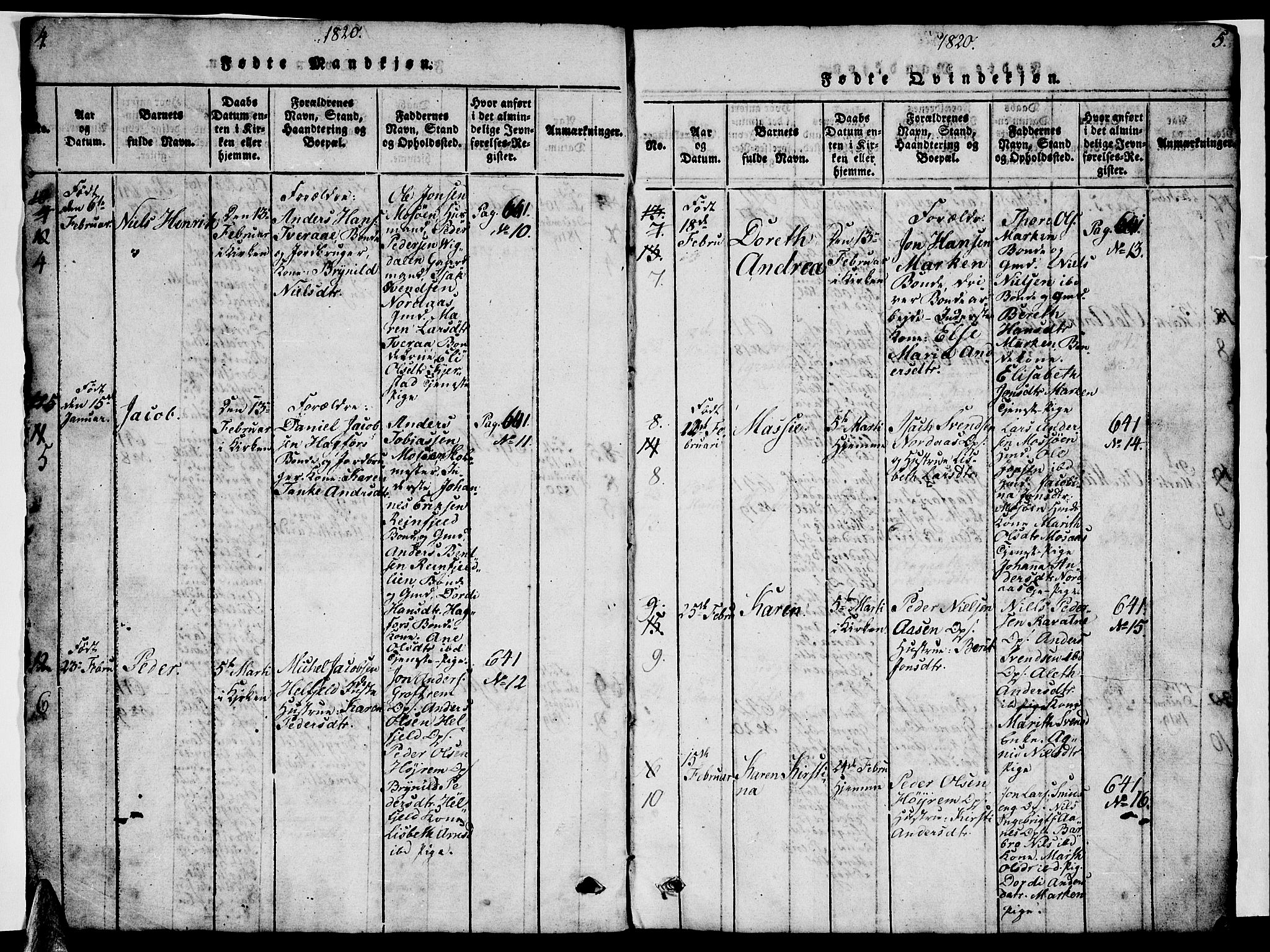 Ministerialprotokoller, klokkerbøker og fødselsregistre - Nordland, AV/SAT-A-1459/820/L0299: Parish register (copy) no. 820C01, 1820-1825, p. 4-5