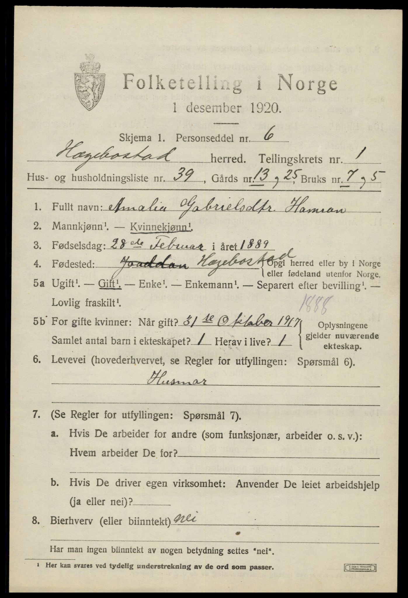 SAK, 1920 census for Hægebostad, 1920, p. 853