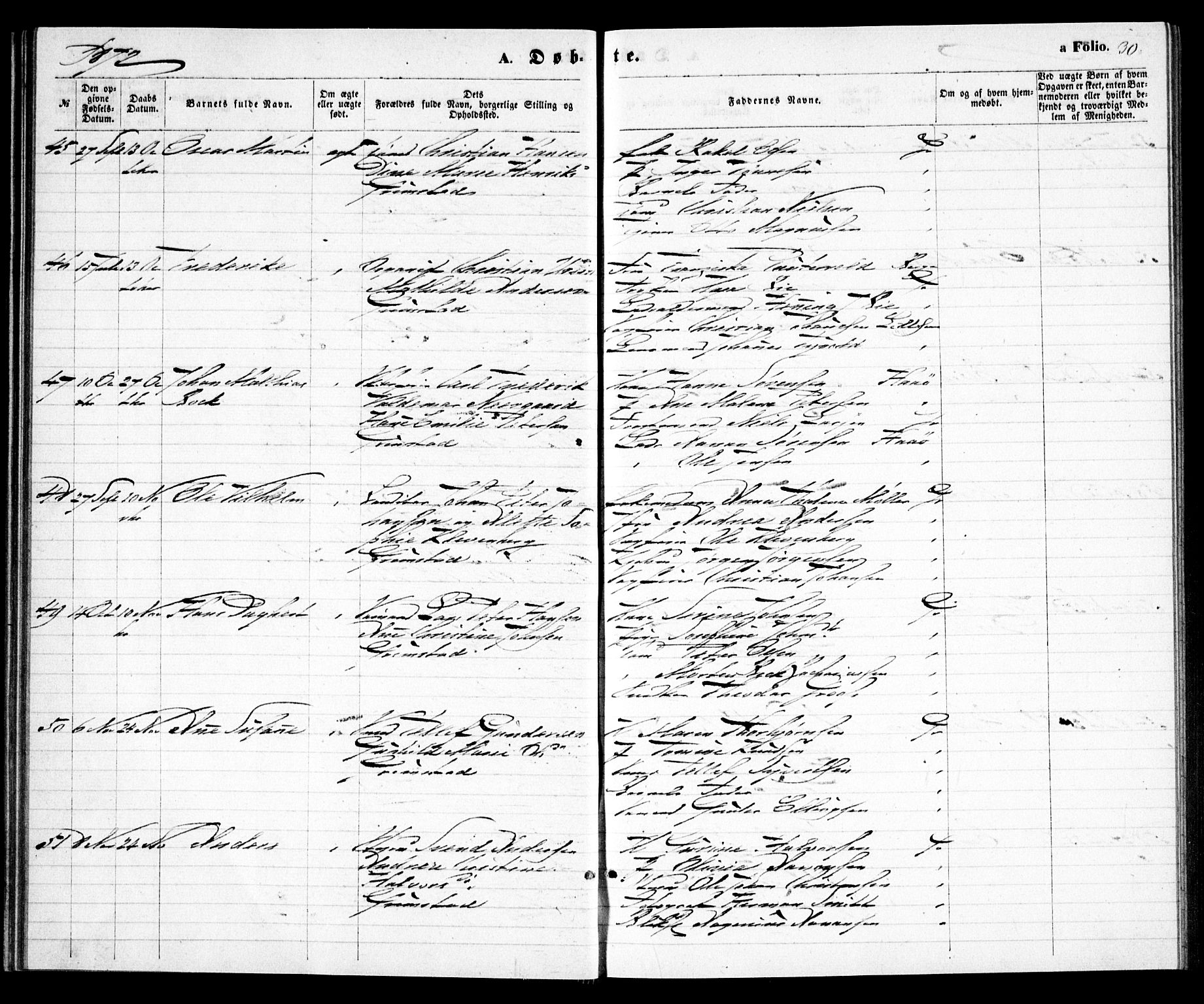 Grimstad sokneprestkontor, AV/SAK-1111-0017/F/Fa/L0002: Parish register (official) no. A 1, 1869-1881, p. 30