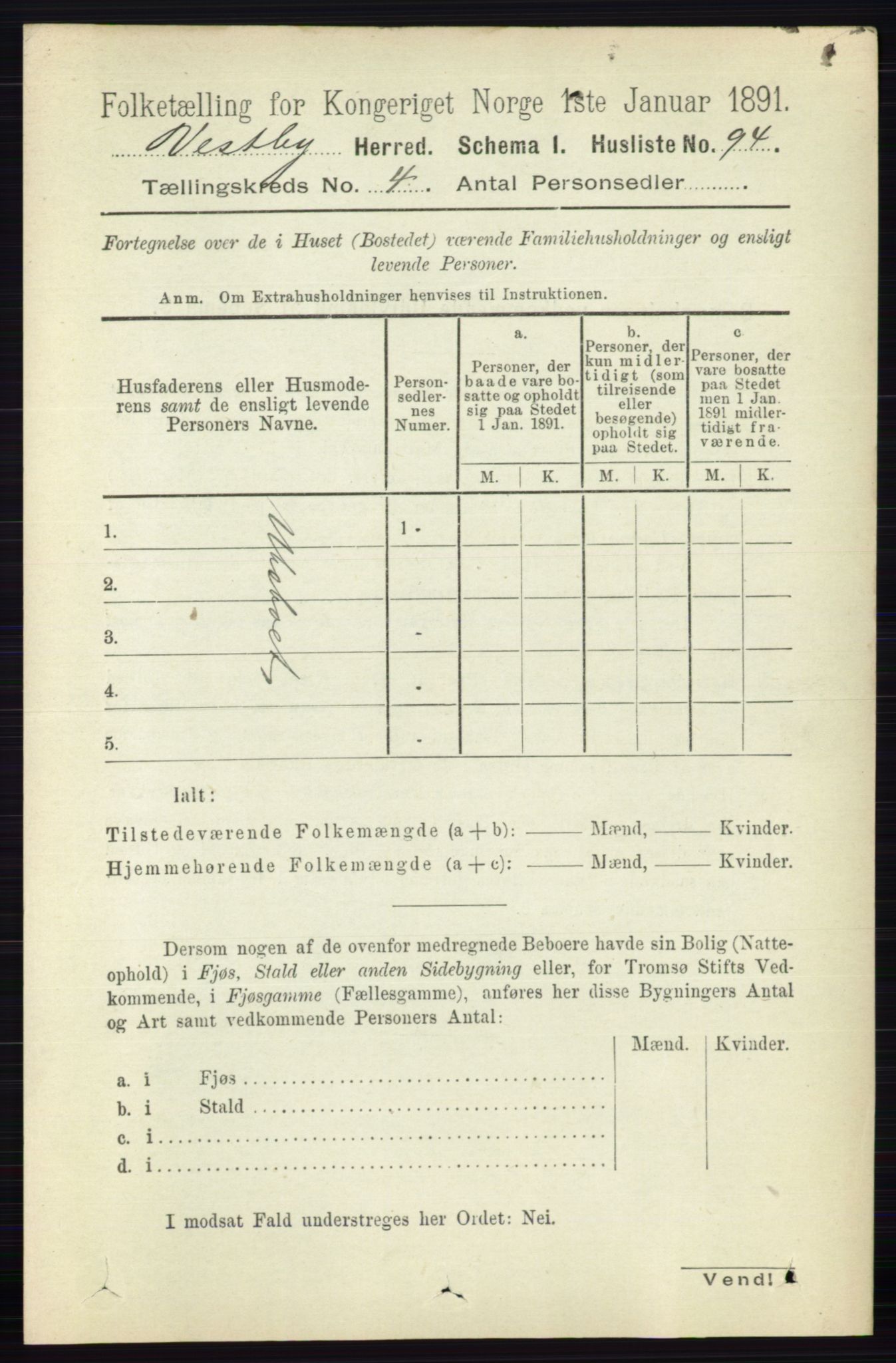 RA, 1891 census for 0211 Vestby, 1891, p. 1573