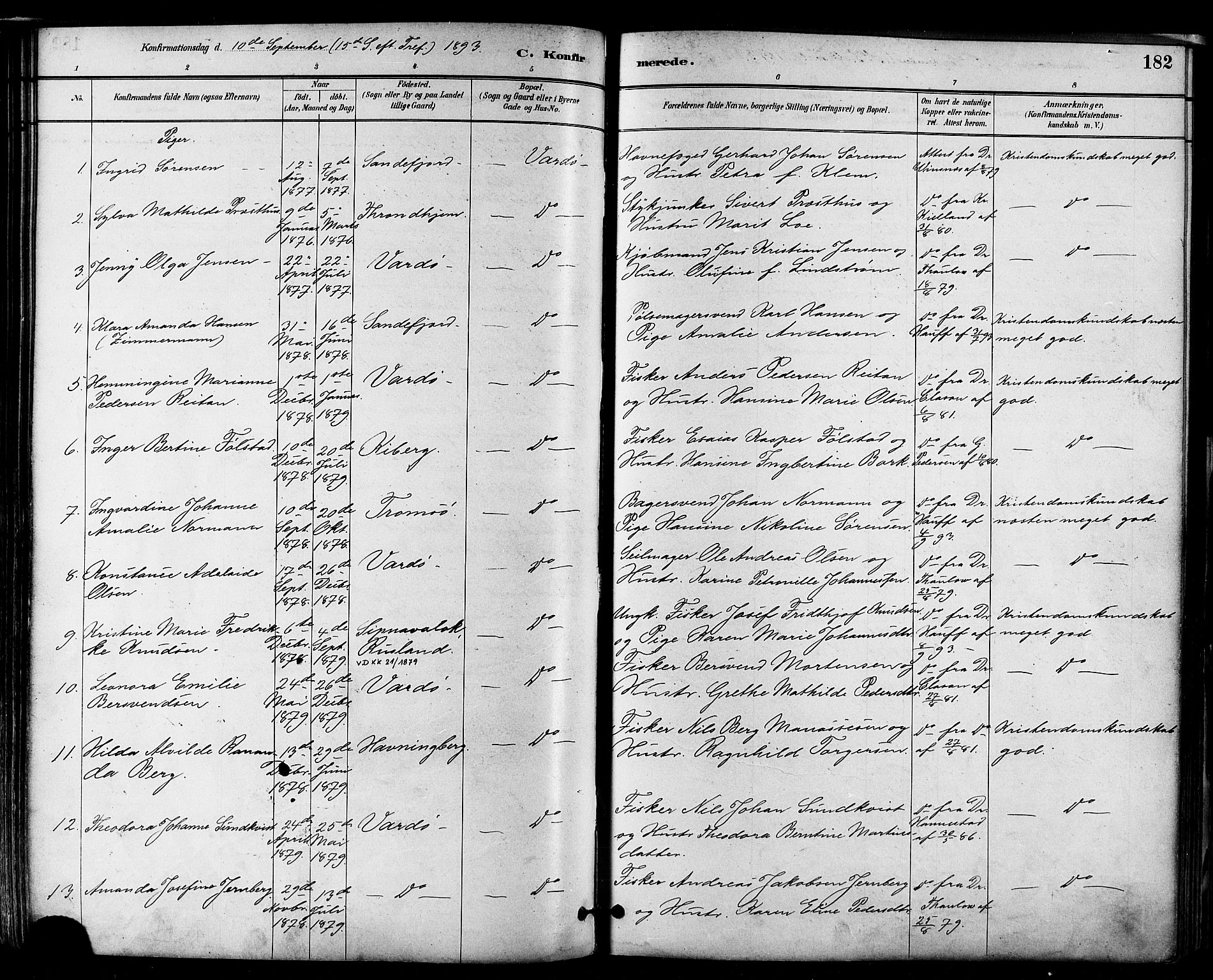 Vardø sokneprestkontor, SATØ/S-1332/H/Ha/L0007kirke: Parish register (official) no. 7, 1886-1897, p. 182