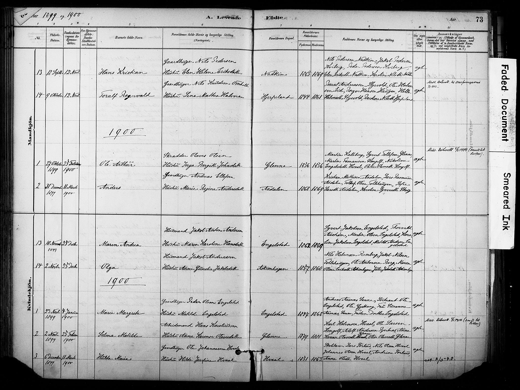 Lardal kirkebøker, AV/SAKO-A-350/F/Fb/L0001: Parish register (official) no. II 1, 1881-1911, p. 73