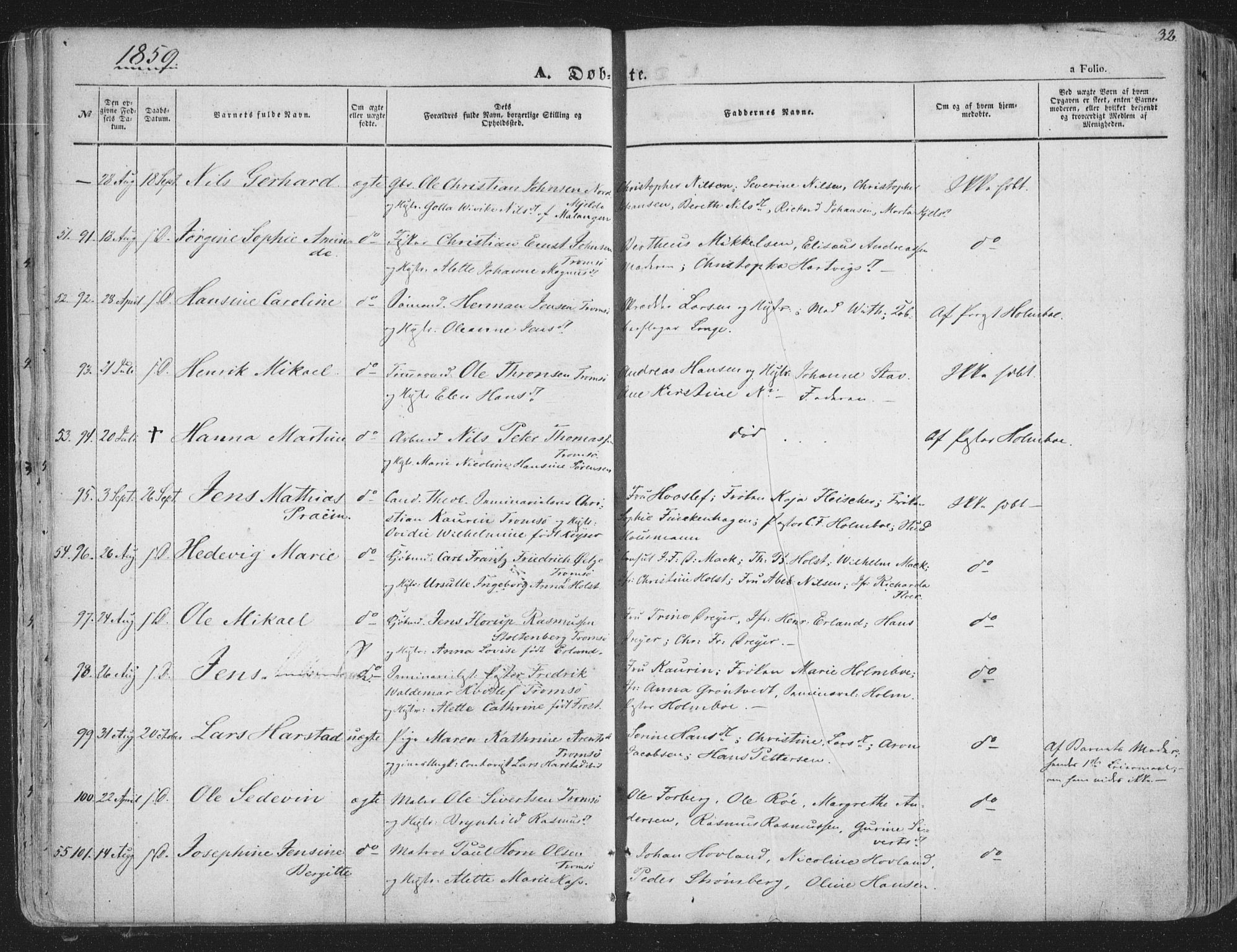 Tromsø sokneprestkontor/stiftsprosti/domprosti, AV/SATØ-S-1343/G/Ga/L0011kirke: Parish register (official) no. 11, 1856-1865, p. 32