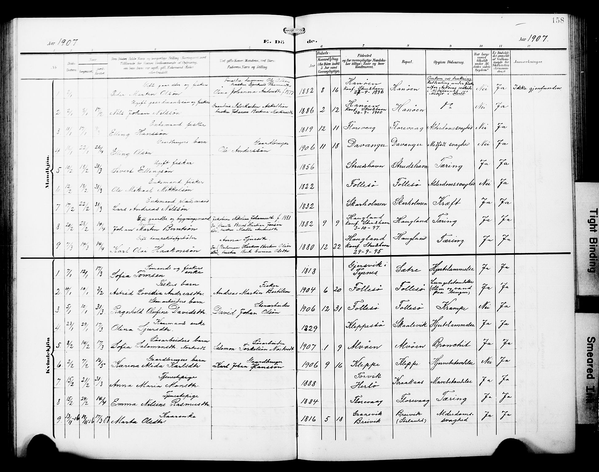 Askøy Sokneprestembete, AV/SAB-A-74101/H/Ha/Hab/Haba/L0014: Parish register (copy) no. A 14, 1904-1927, p. 158