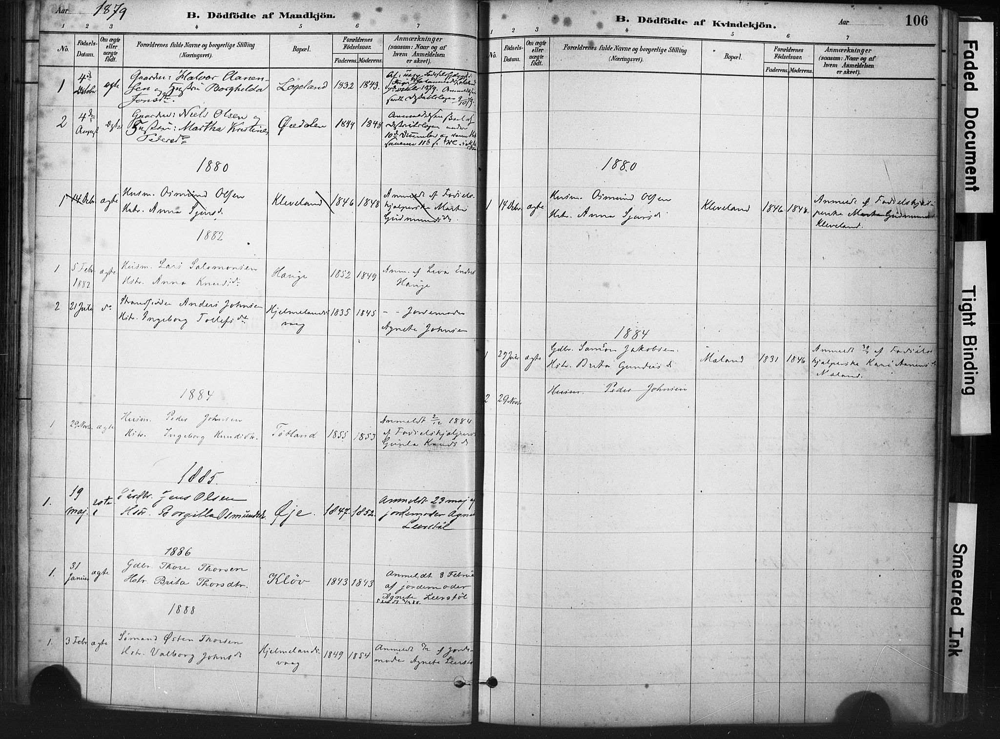 Hjelmeland sokneprestkontor, AV/SAST-A-101843/01/IV/L0014: Parish register (official) no. A 14, 1879-1900, p. 106