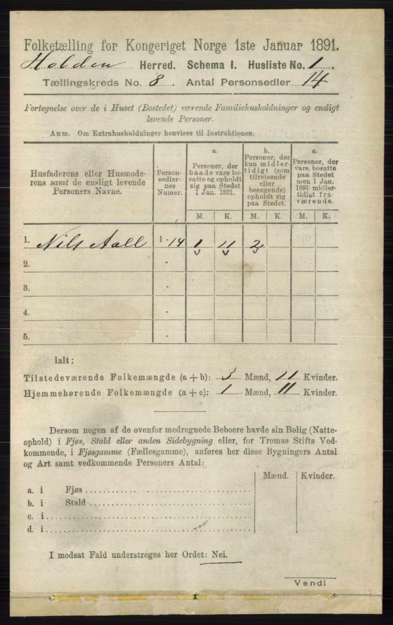 RA, 1891 census for 0819 Holla, 1891, p. 3609