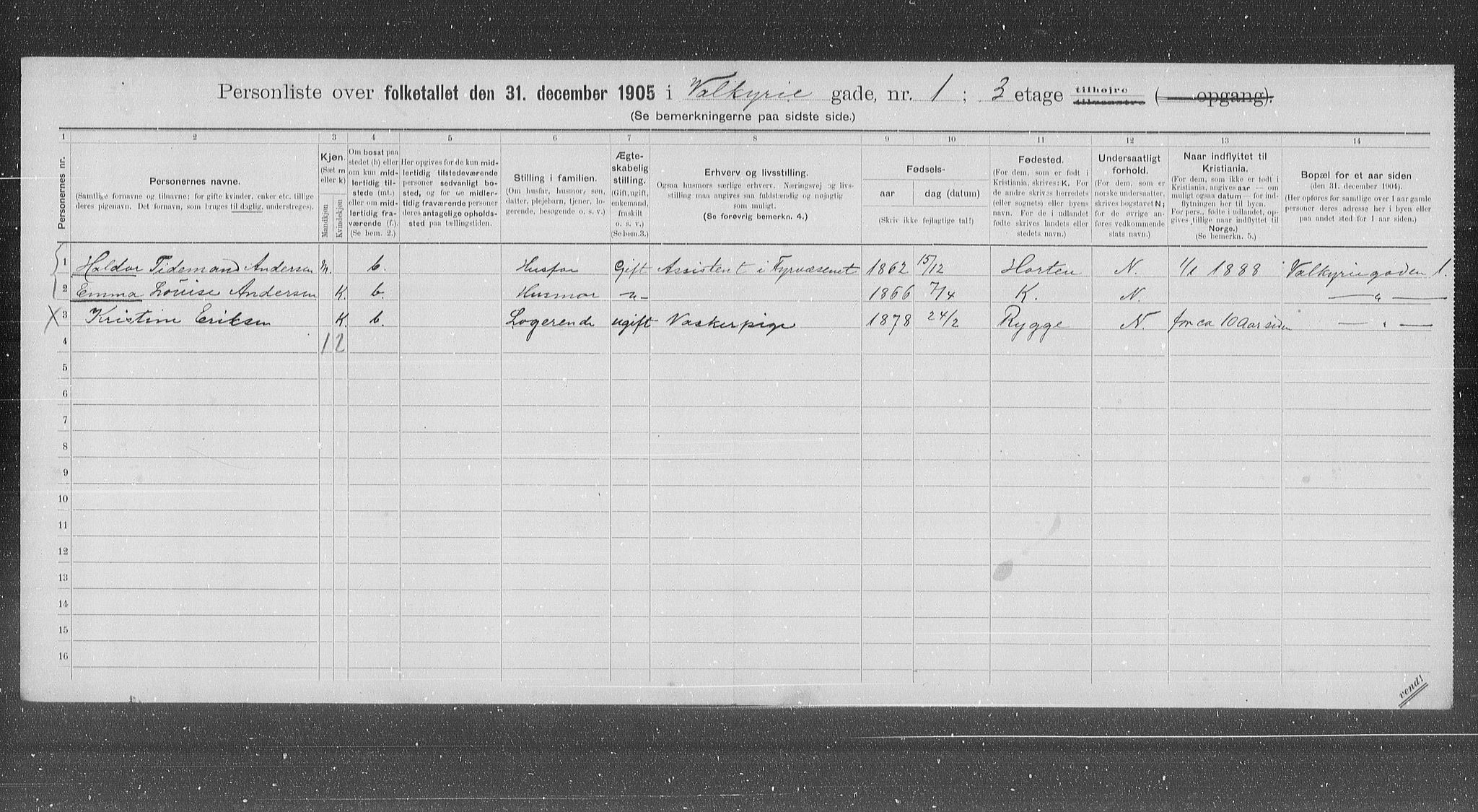 OBA, Municipal Census 1905 for Kristiania, 1905, p. 64158