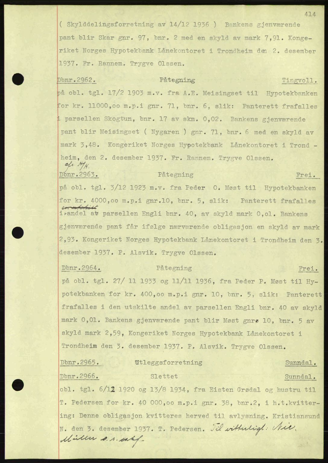 Nordmøre sorenskriveri, AV/SAT-A-4132/1/2/2Ca: Mortgage book no. C80, 1936-1939, Diary no: : 2962/1937