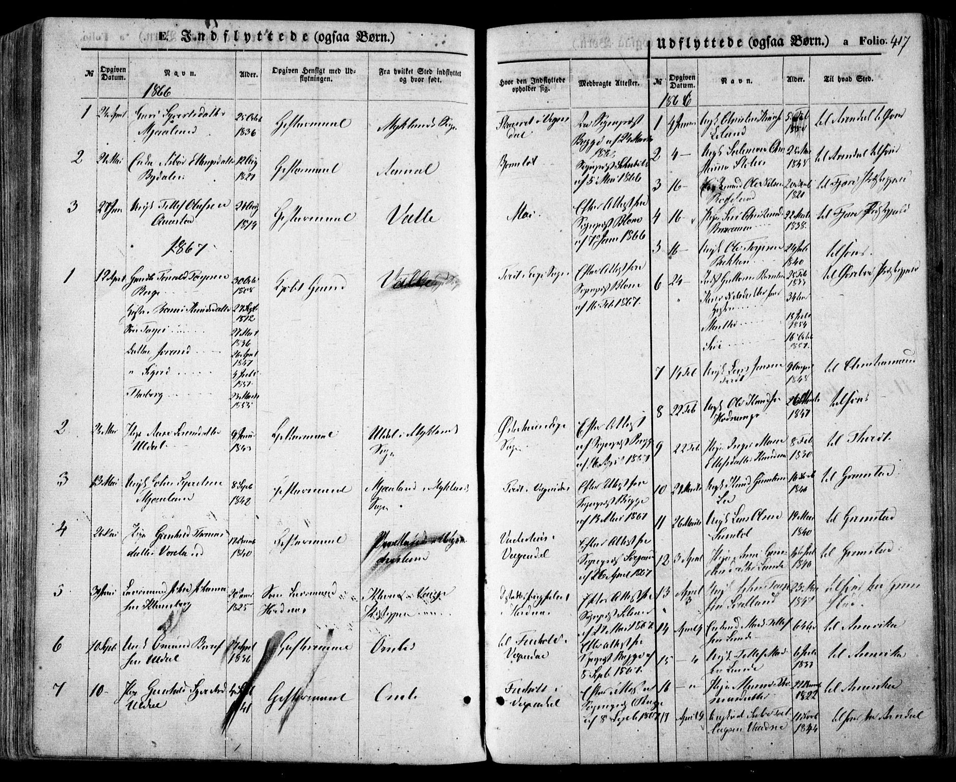 Evje sokneprestkontor, SAK/1111-0008/F/Fa/Faa/L0006: Parish register (official) no. A 6, 1866-1884, p. 417