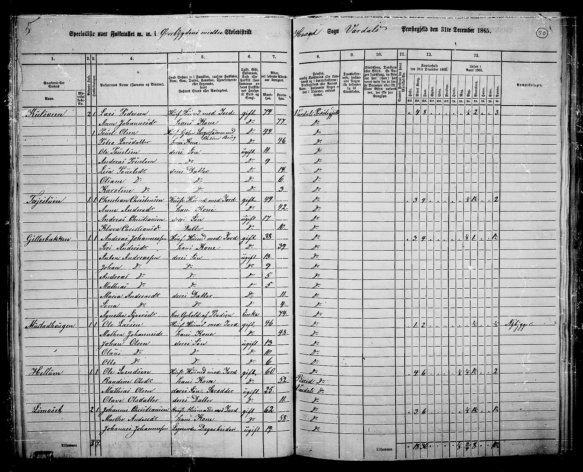 RA, 1865 census for Vardal/Vardal og Hunn, 1865, p. 64