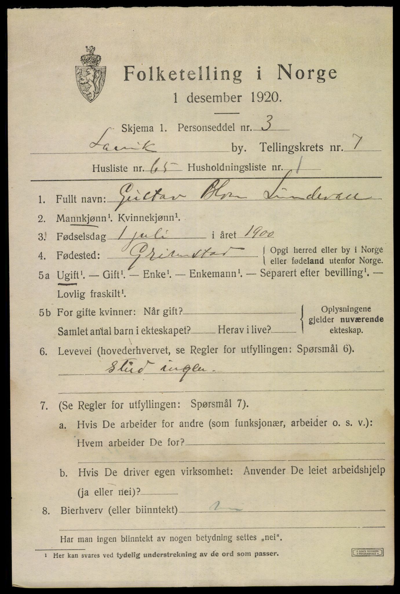 SAKO, 1920 census for Larvik, 1920, p. 21662