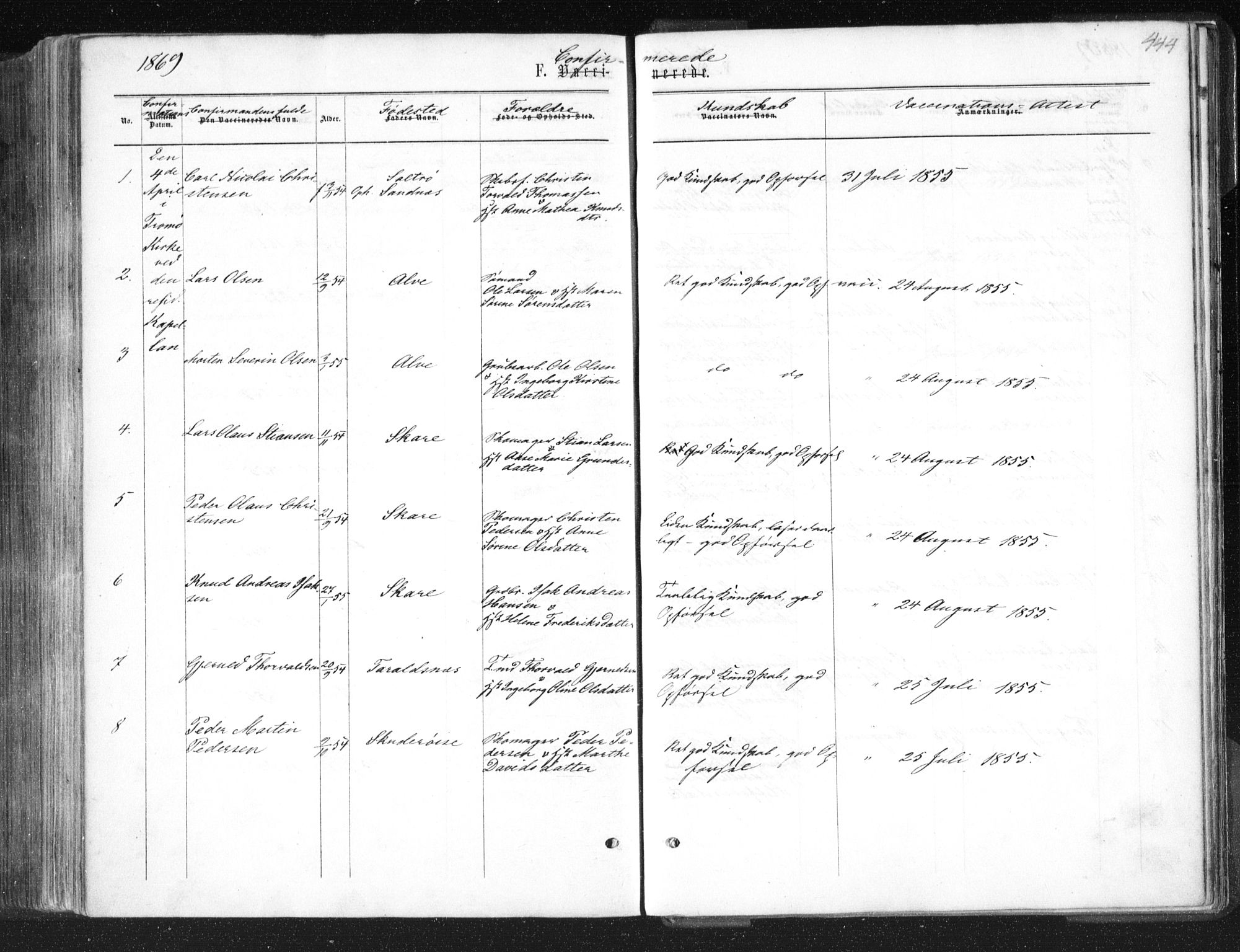 Tromøy sokneprestkontor, SAK/1111-0041/F/Fa/L0007: Parish register (official) no. A 7, 1864-1869, p. 444