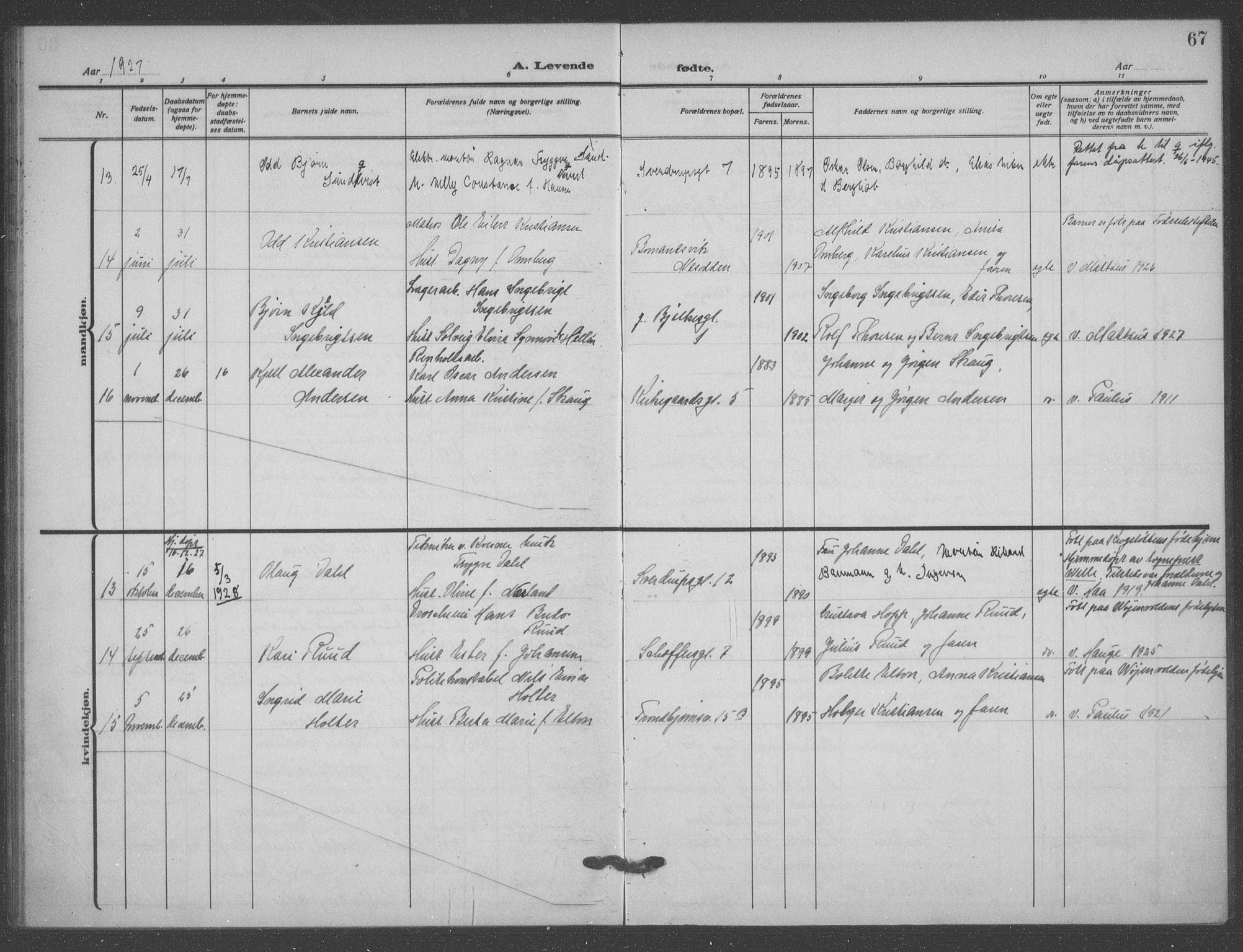 Matteus prestekontor Kirkebøker, SAO/A-10870/F/Fa/L0001: Parish register (official) no. 1, 1917-1938, p. 67
