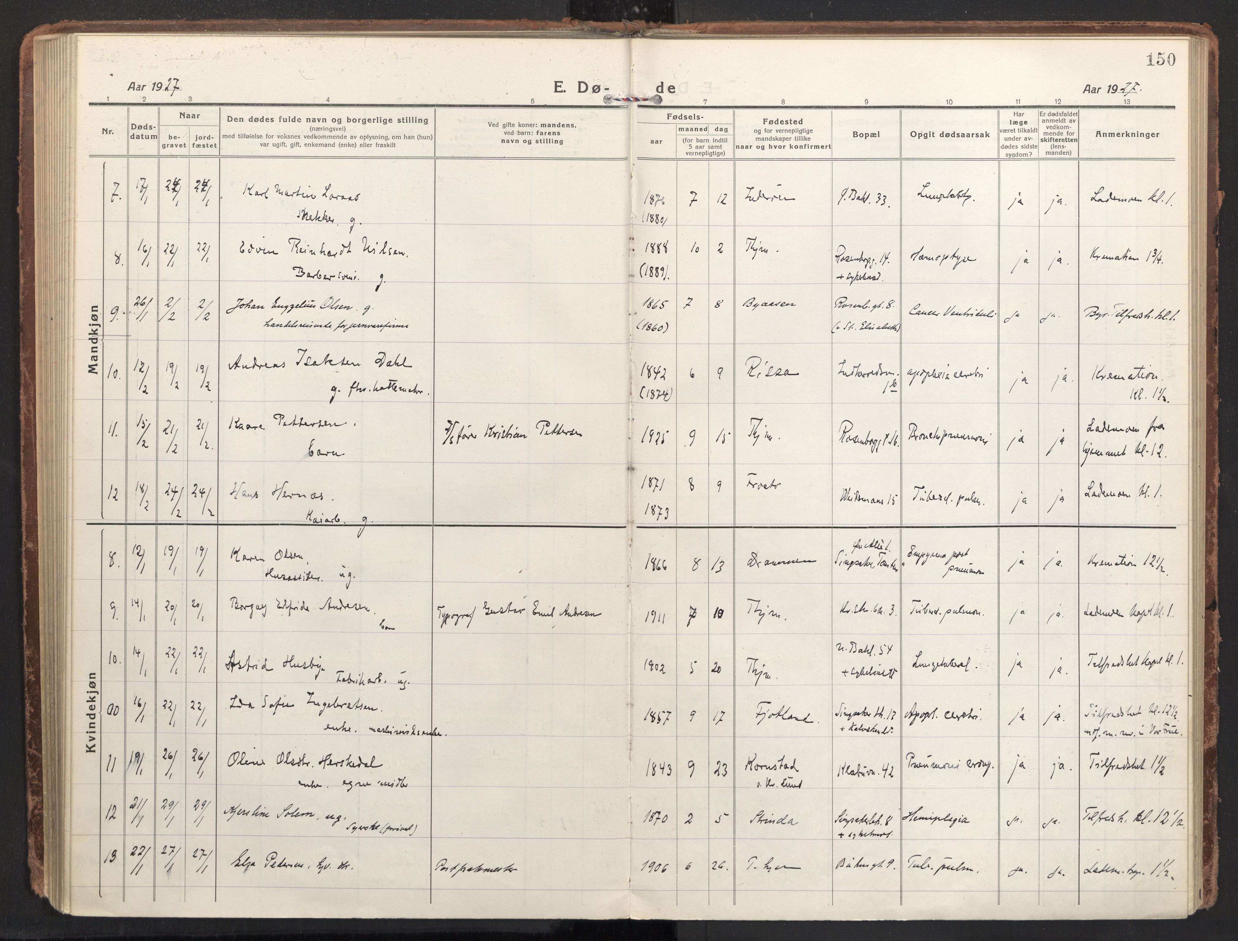Ministerialprotokoller, klokkerbøker og fødselsregistre - Sør-Trøndelag, SAT/A-1456/604/L0207: Parish register (official) no. 604A27, 1917-1933, p. 150
