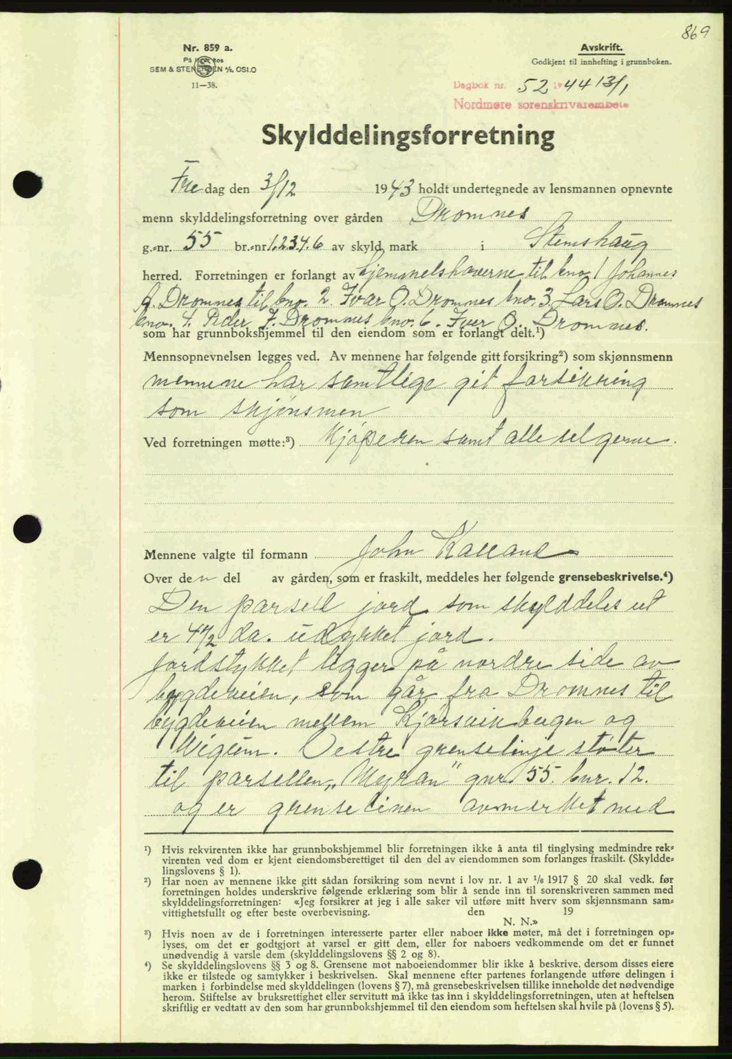 Nordmøre sorenskriveri, SAT/A-4132/1/2/2Ca: Mortgage book no. A96, 1943-1944, Diary no: : 52/1944
