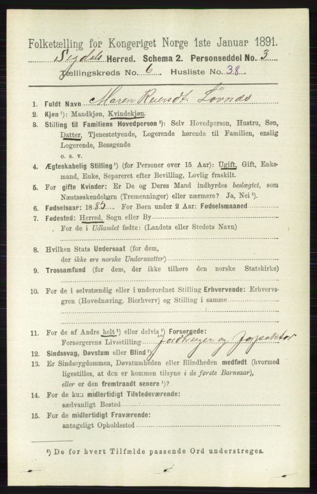 RA, 1891 census for 0621 Sigdal, 1891, p. 2629