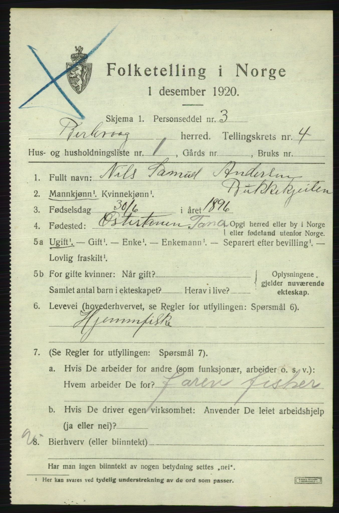 SATØ, 1920 census for Berlevåg, 1920, p. 2481