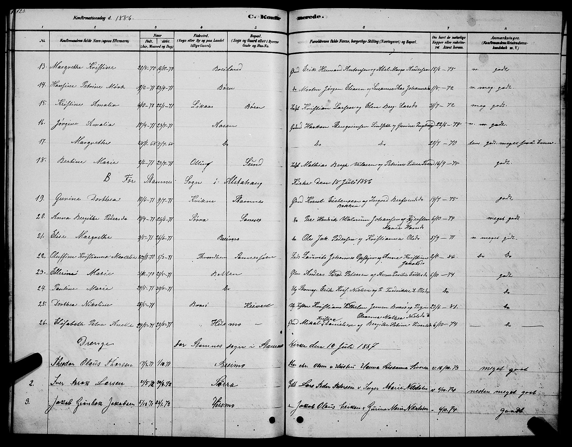 Ministerialprotokoller, klokkerbøker og fødselsregistre - Nordland, AV/SAT-A-1459/831/L0477: Parish register (copy) no. 831C04, 1878-1897, p. 120