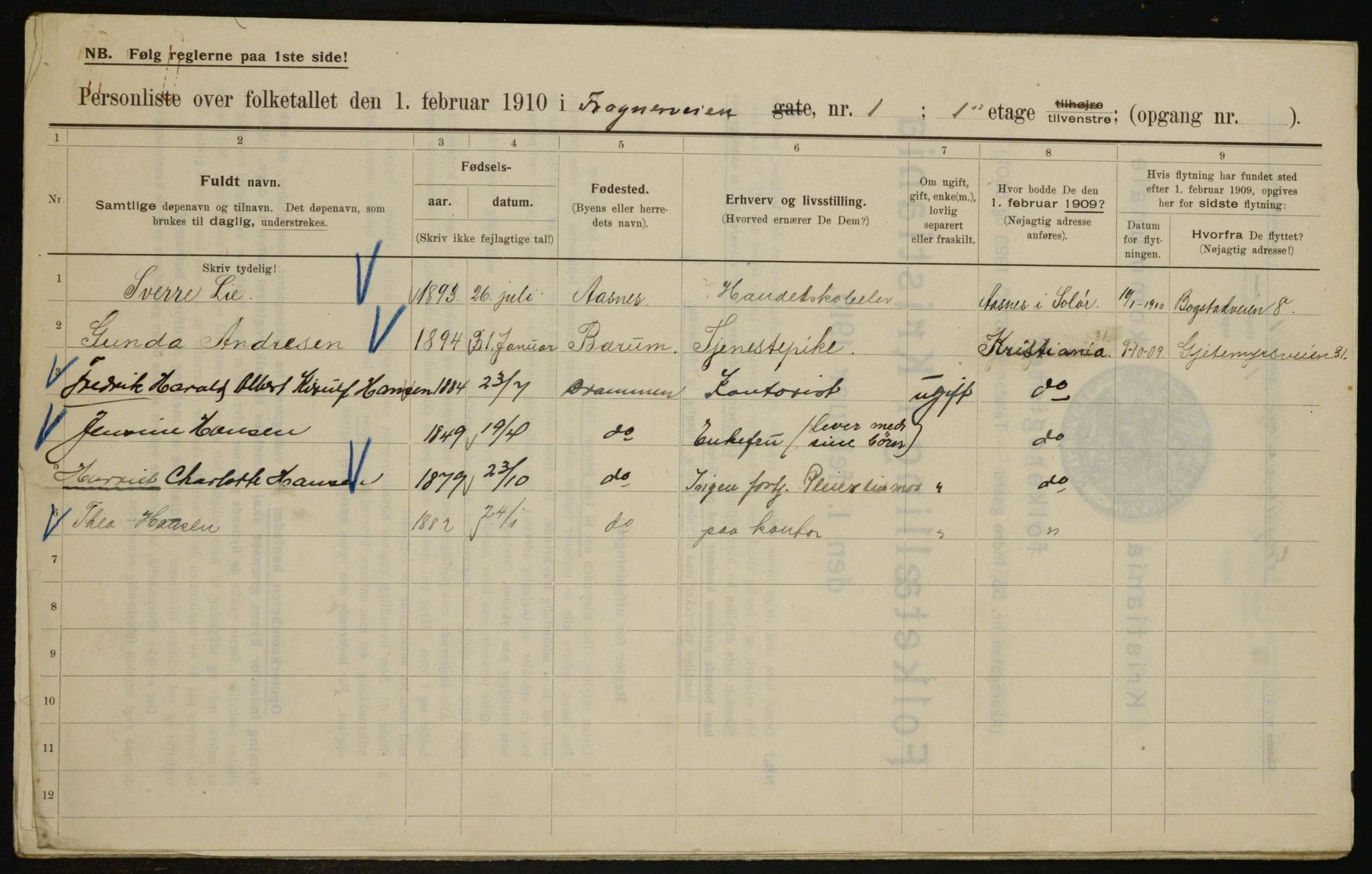 OBA, Municipal Census 1910 for Kristiania, 1910, p. 25351