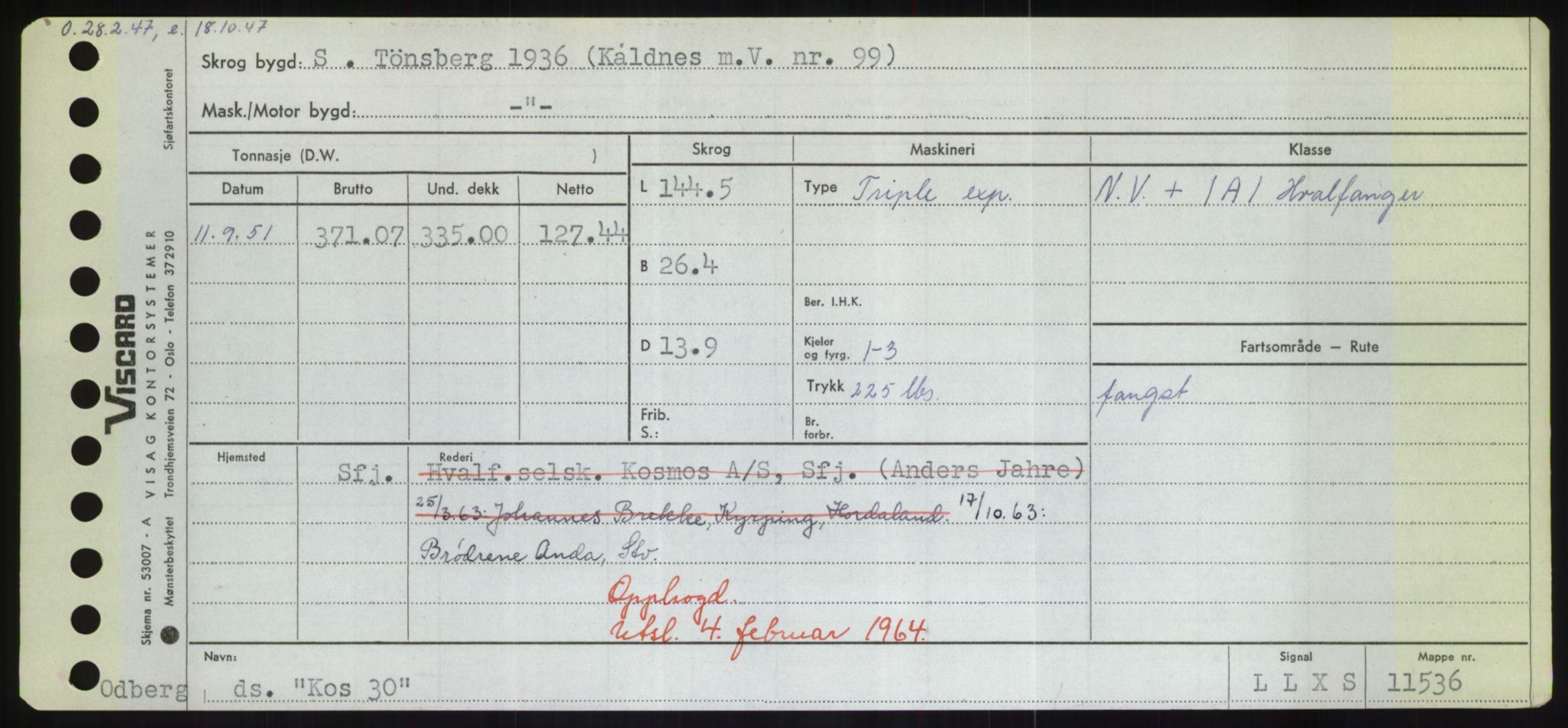 Sjøfartsdirektoratet med forløpere, Skipsmålingen, RA/S-1627/H/Hd/L0021: Fartøy, Kor-Kår, p. 71