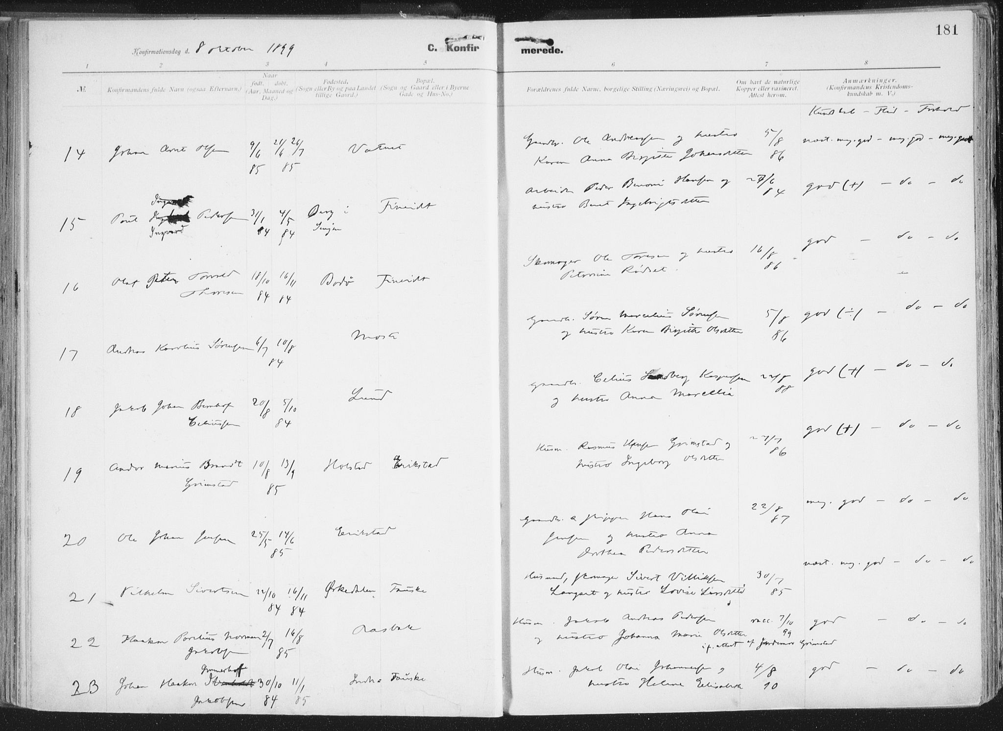Ministerialprotokoller, klokkerbøker og fødselsregistre - Nordland, AV/SAT-A-1459/849/L0696: Parish register (official) no. 849A08, 1898-1910, p. 181