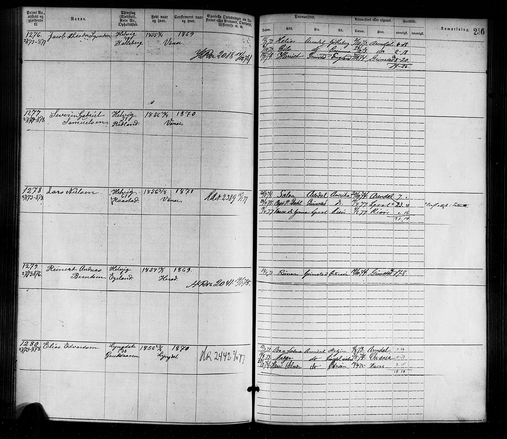 Farsund mønstringskrets, AV/SAK-2031-0017/F/Fa/L0001: Annotasjonsrulle nr 1-1920 med register, M-1, 1869-1877, p. 286