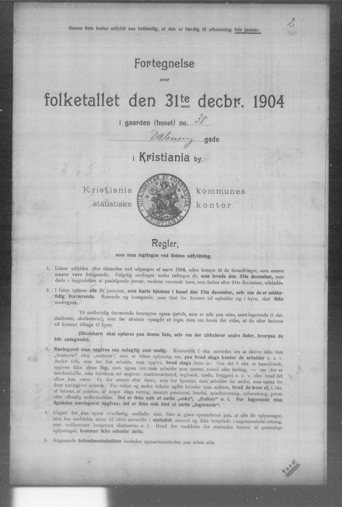 OBA, Municipal Census 1904 for Kristiania, 1904, p. 3624