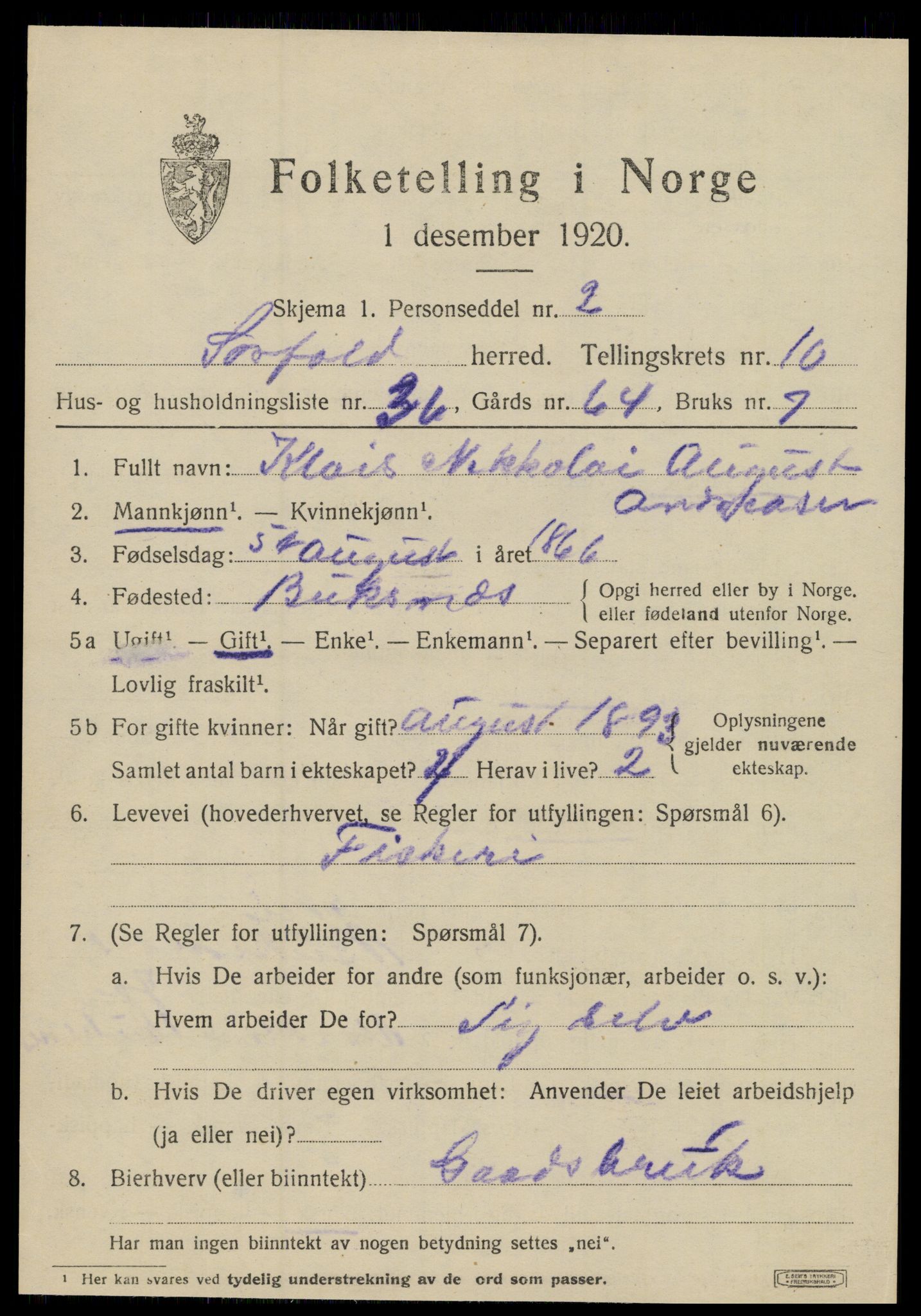 SAT, 1920 census for Sørfold, 1920, p. 5641