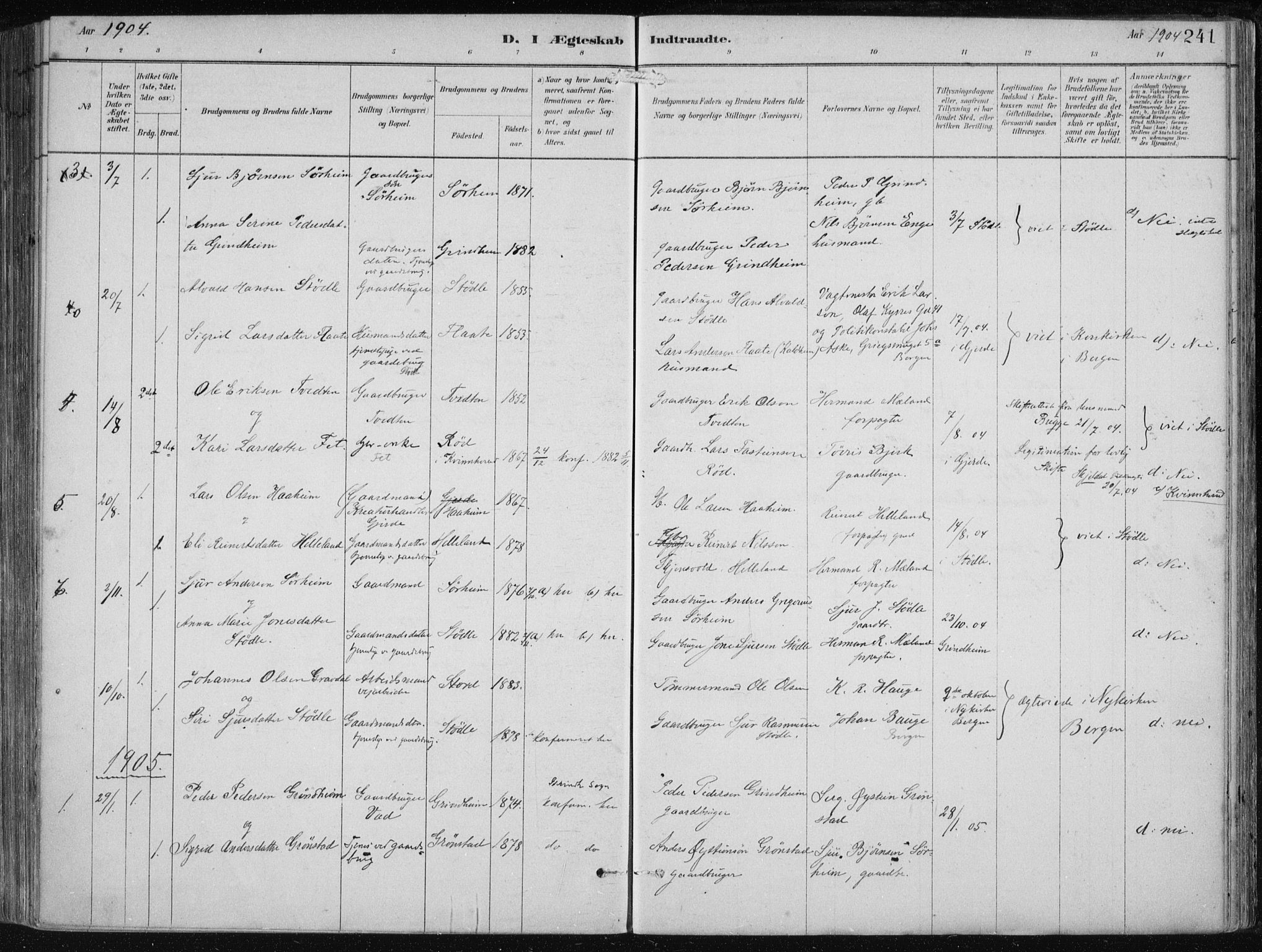 Etne sokneprestembete, SAB/A-75001/H/Haa: Parish register (official) no. B  1, 1879-1919, p. 241