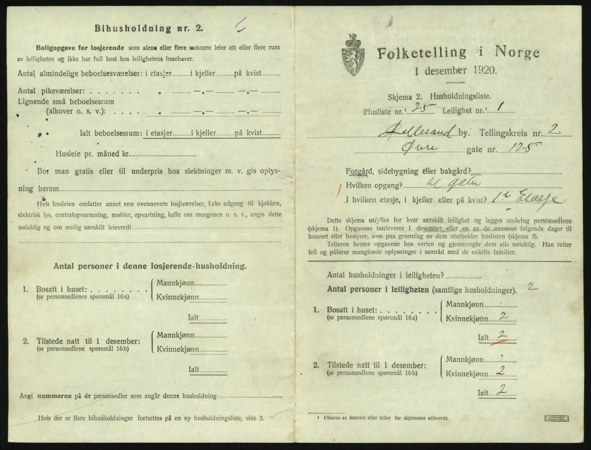 SAK, 1920 census for Lillesand, 1920, p. 877