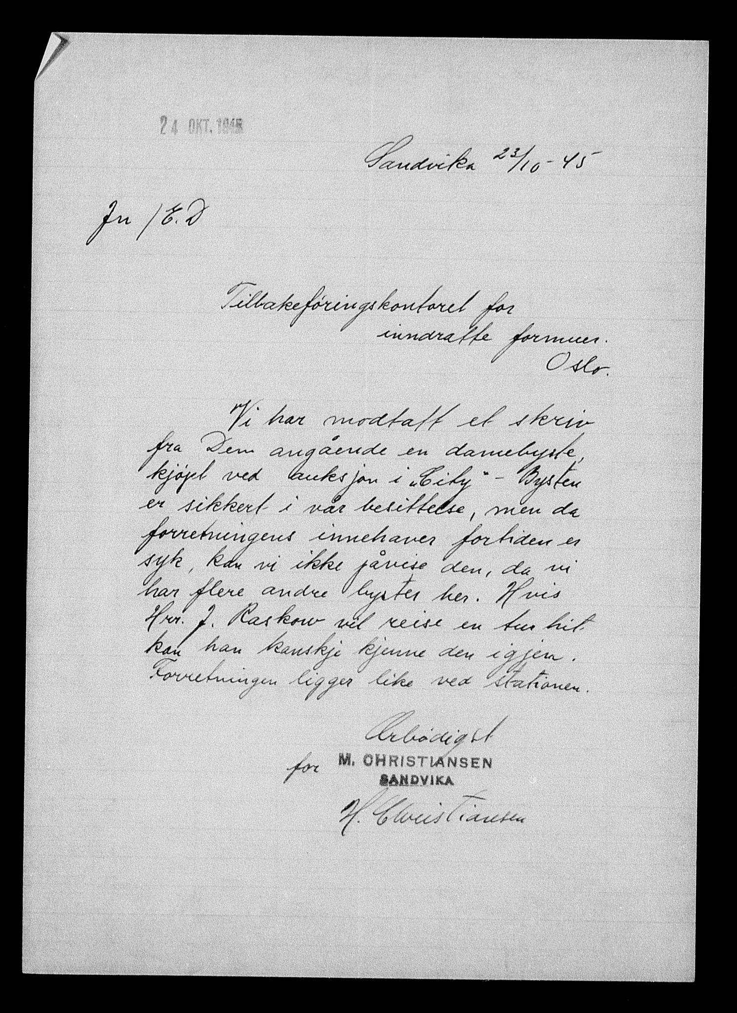 Justisdepartementet, Tilbakeføringskontoret for inndratte formuer, AV/RA-S-1564/H/Hc/Hcc/L0972: --, 1945-1947, p. 6