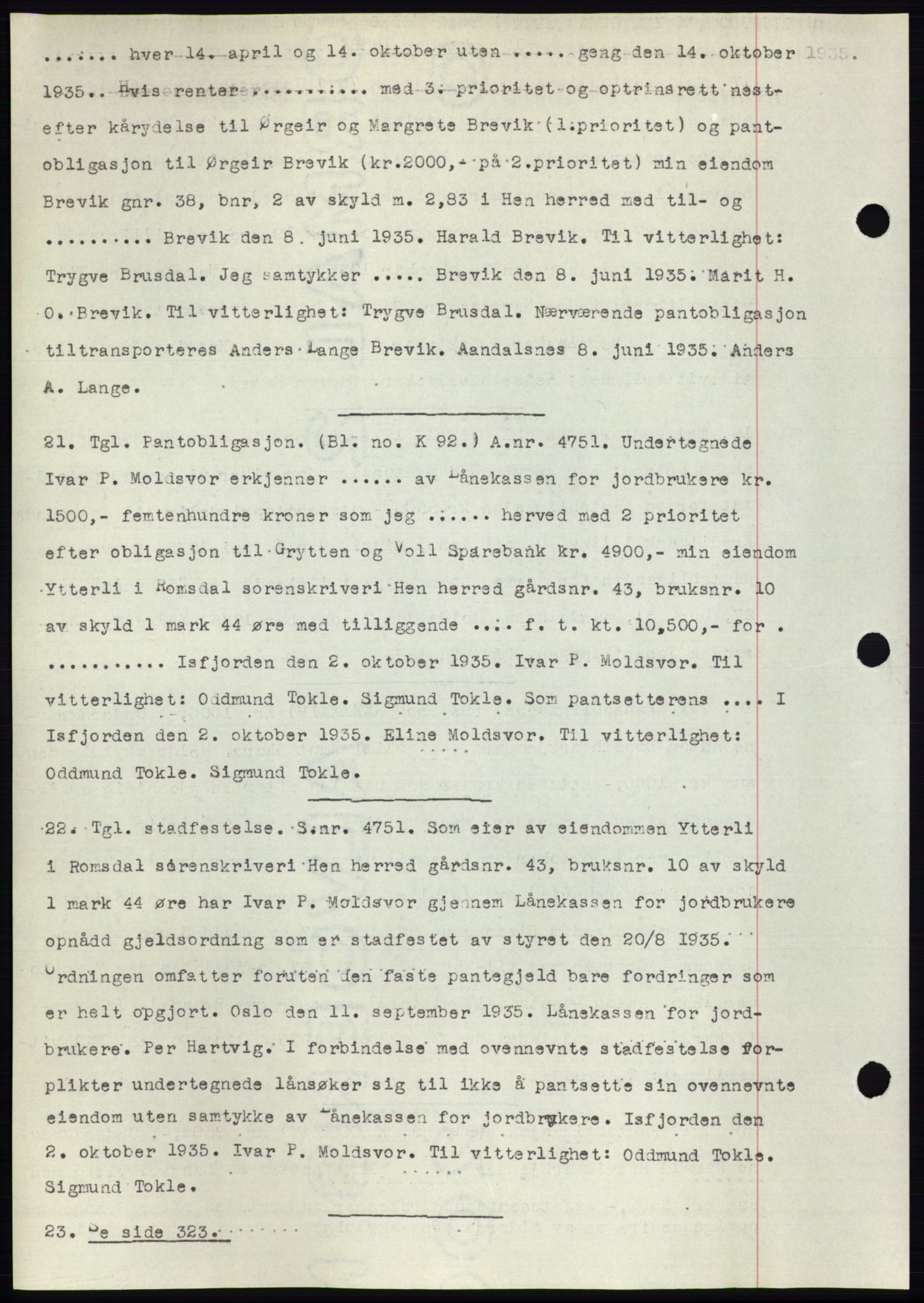 Romsdal sorenskriveri, AV/SAT-A-4149/1/2/2C/L0067: Mortgage book no. 61, 1935-1935, Deed date: 15.10.1935