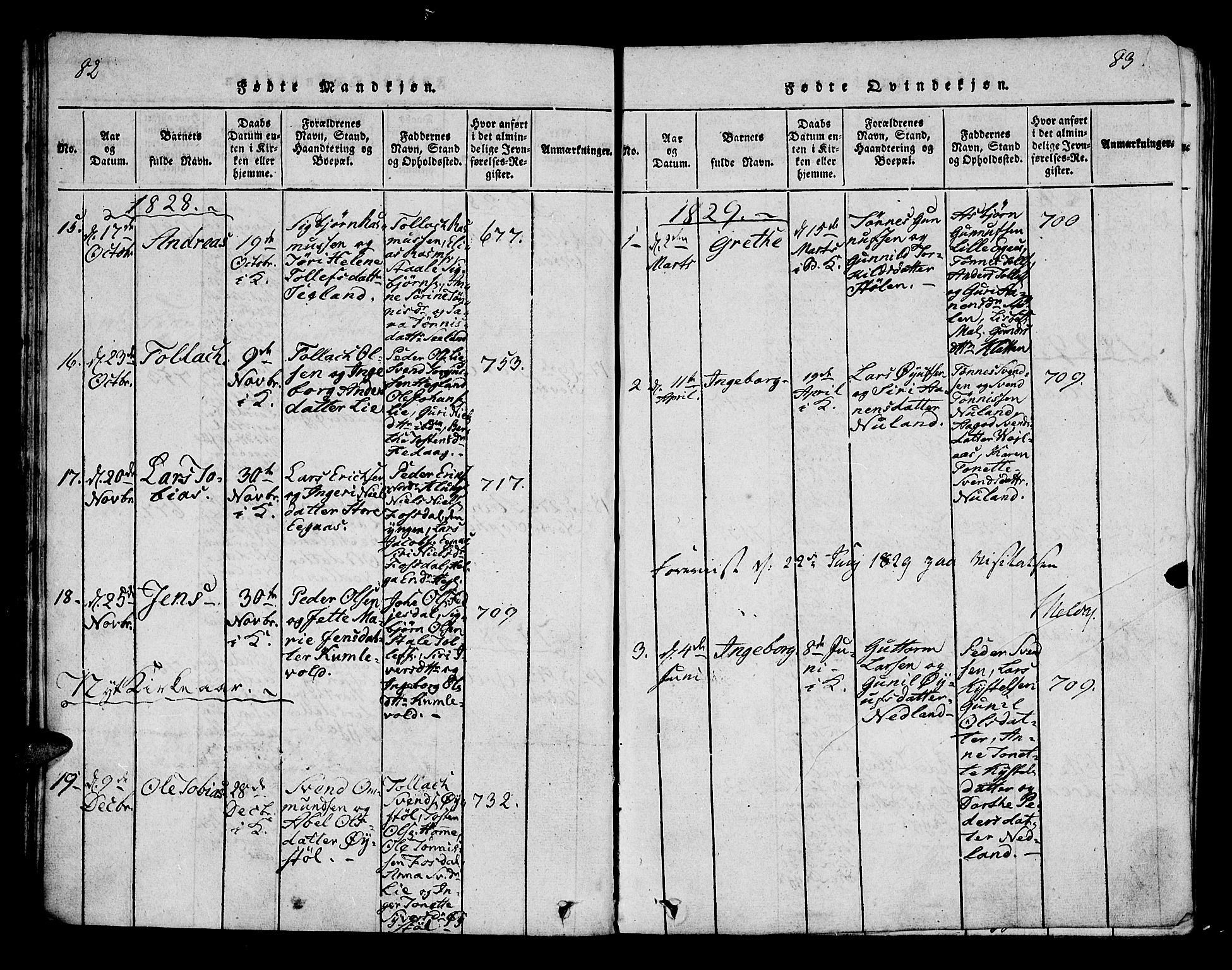 Bakke sokneprestkontor, AV/SAK-1111-0002/F/Fa/Fab/L0001: Parish register (official) no. A 1, 1815-1835, p. 82-83